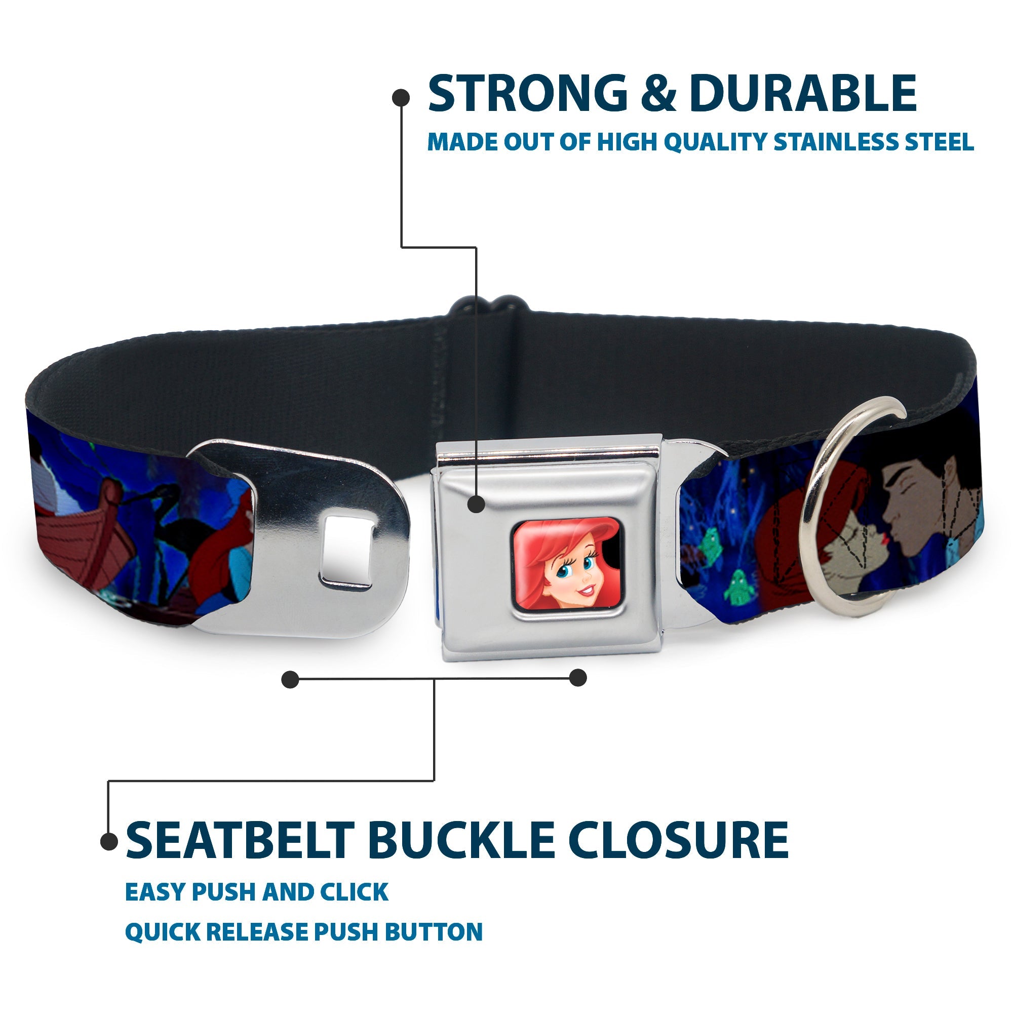 Ariel CLOSE-UP Full Color Seatbelt Buckle Collar - The Little Mermaid Ariel & Eric Boat Scenes