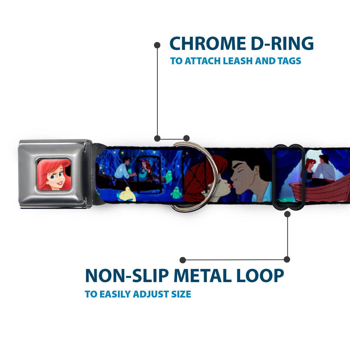 Ariel CLOSE-UP Full Color Seatbelt Buckle Collar - The Little Mermaid Ariel & Eric Boat Scenes