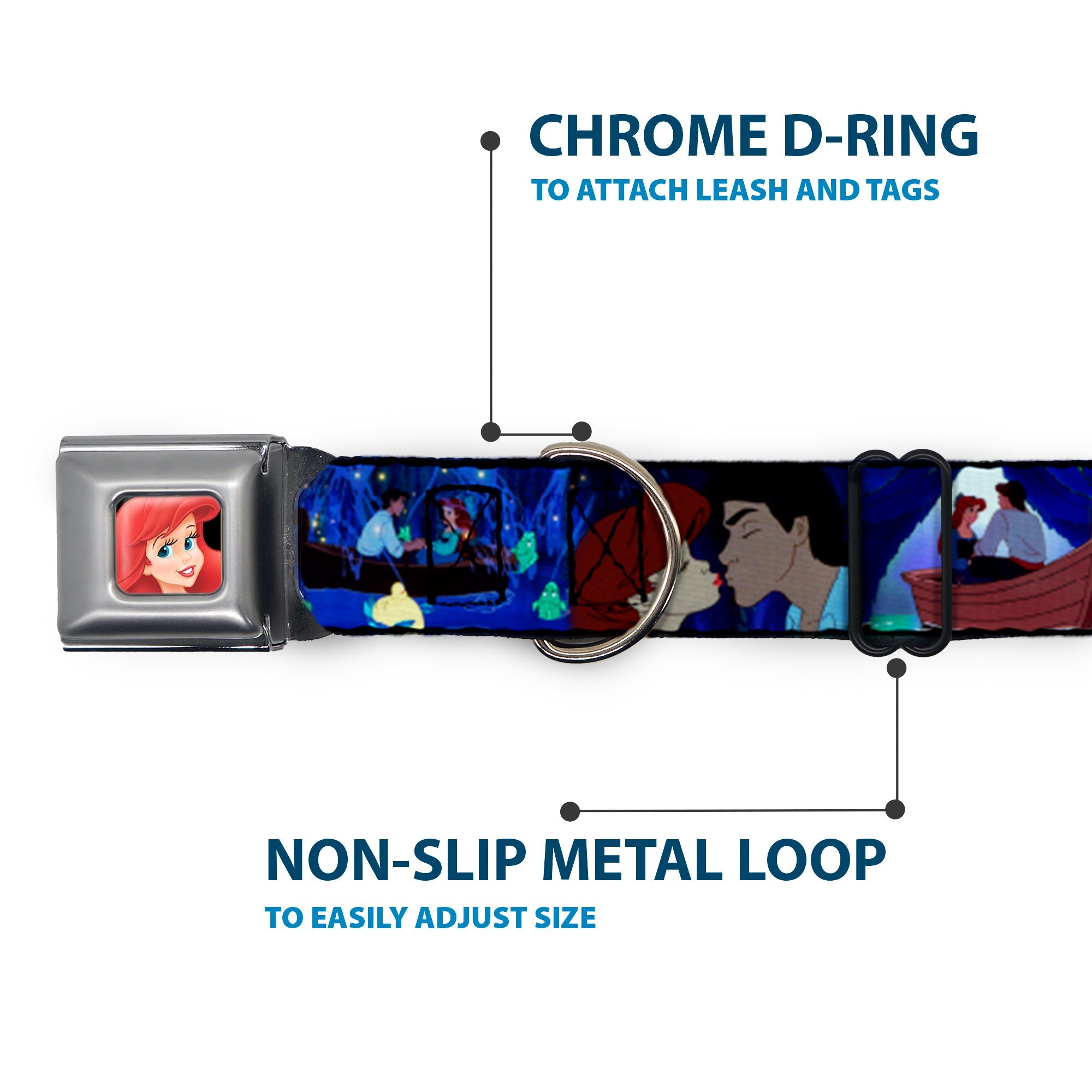 Ariel CLOSE-UP Full Color Seatbelt Buckle Collar - The Little Mermaid Ariel & Eric Boat Scenes