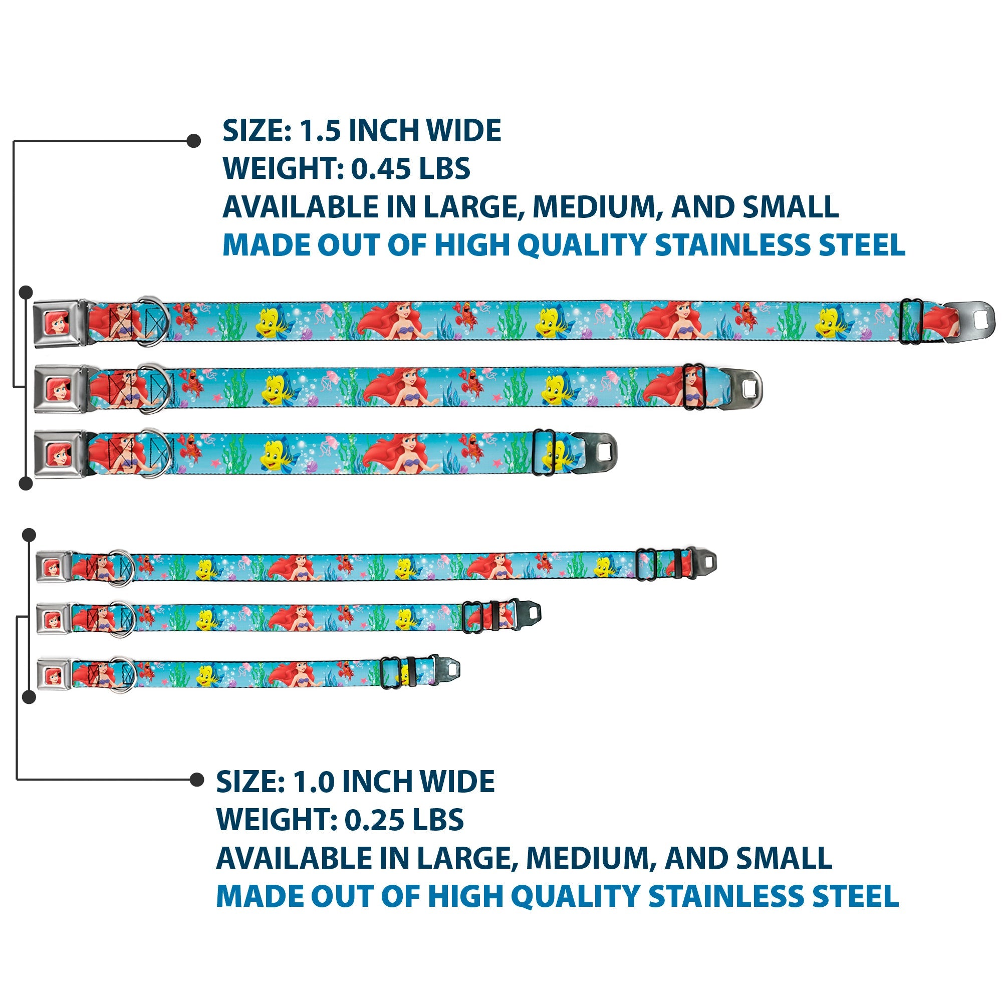 Ariel CLOSE-UP Full Color Seatbelt Buckle Collar - Ariel, Sebastian & Flounder Scene2