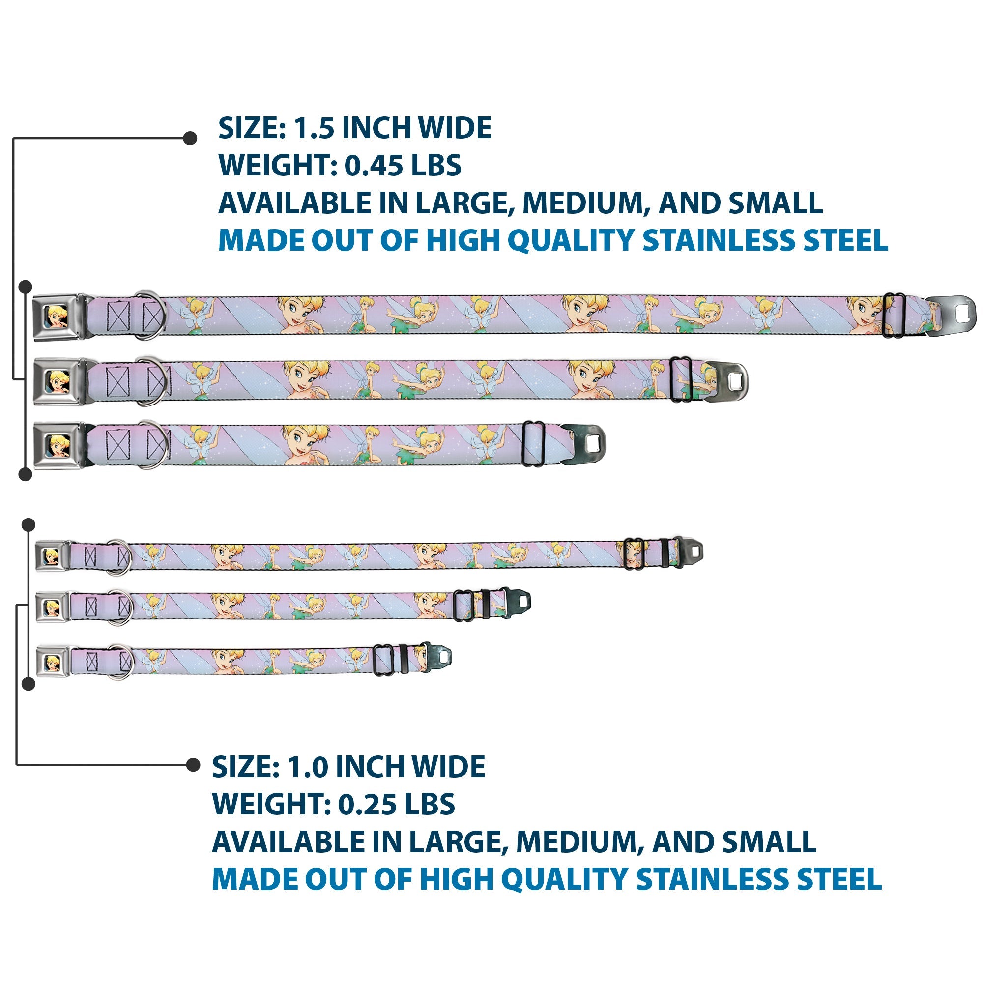 Tinker Bell CLOSE-UP Full Color Seatbelt Buckle Collar - Tinker Bell Poses Purple/Pink Fade