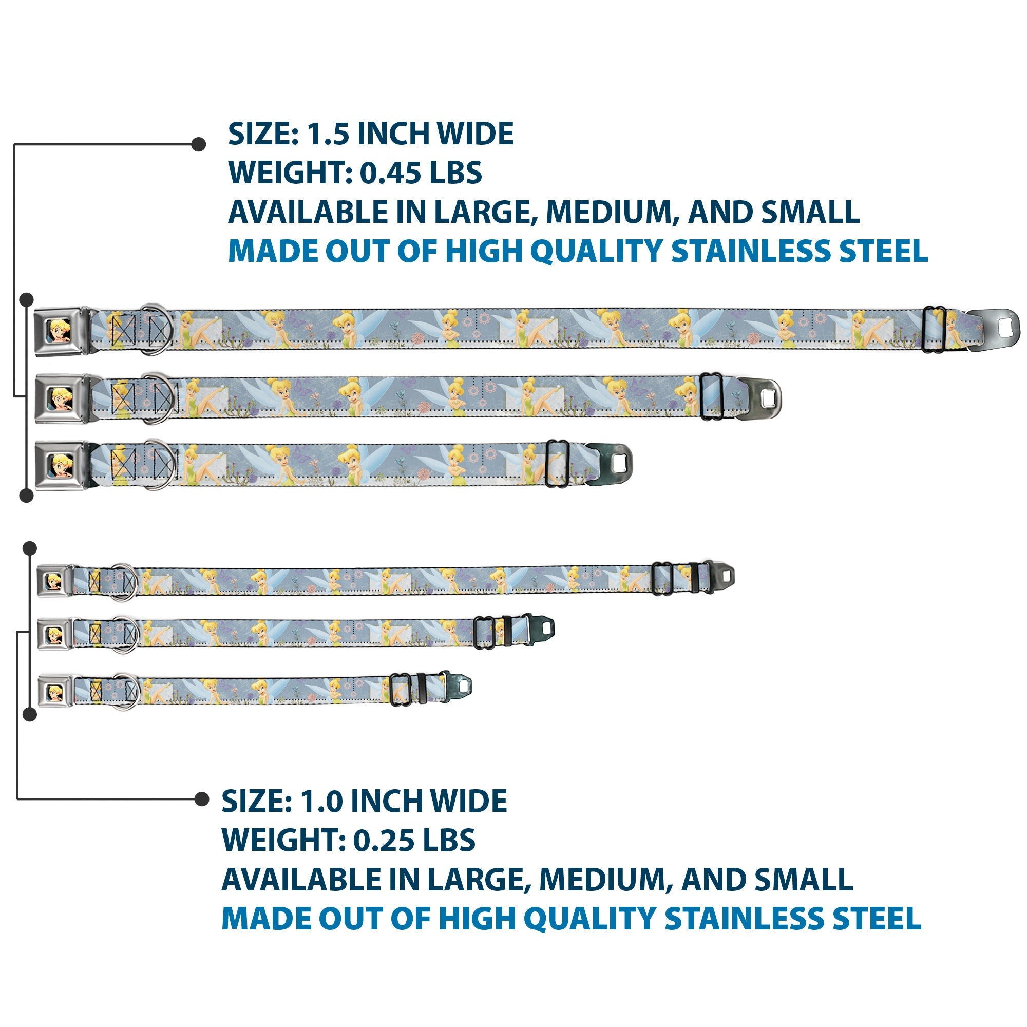 Tinker Bell CLOSE-UP Full Color Seatbelt Buckle Collar - Tinker Bell Garden Poses