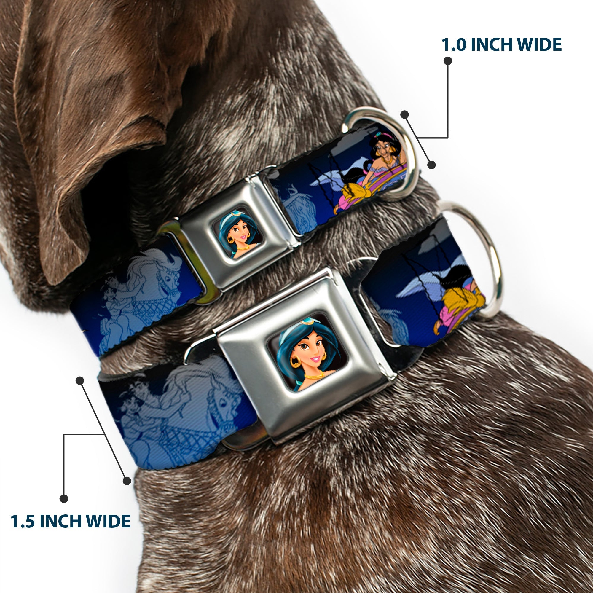 Jasmine CLOSE-UP Full Color Seatbelt Buckle Collar - Aladdin & Jasmine Scenes