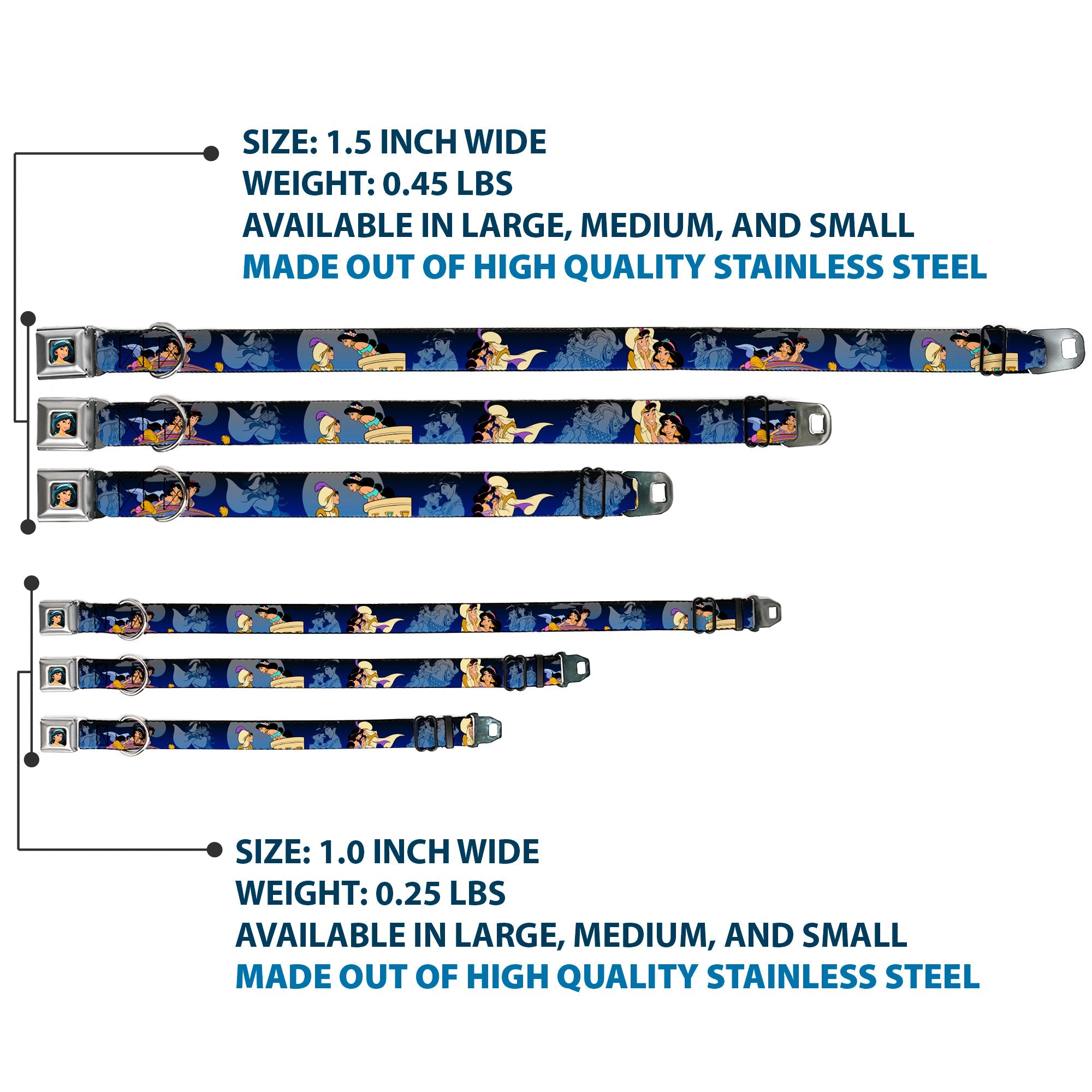 Jasmine CLOSE-UP Full Color Seatbelt Buckle Collar - Aladdin & Jasmine Scenes