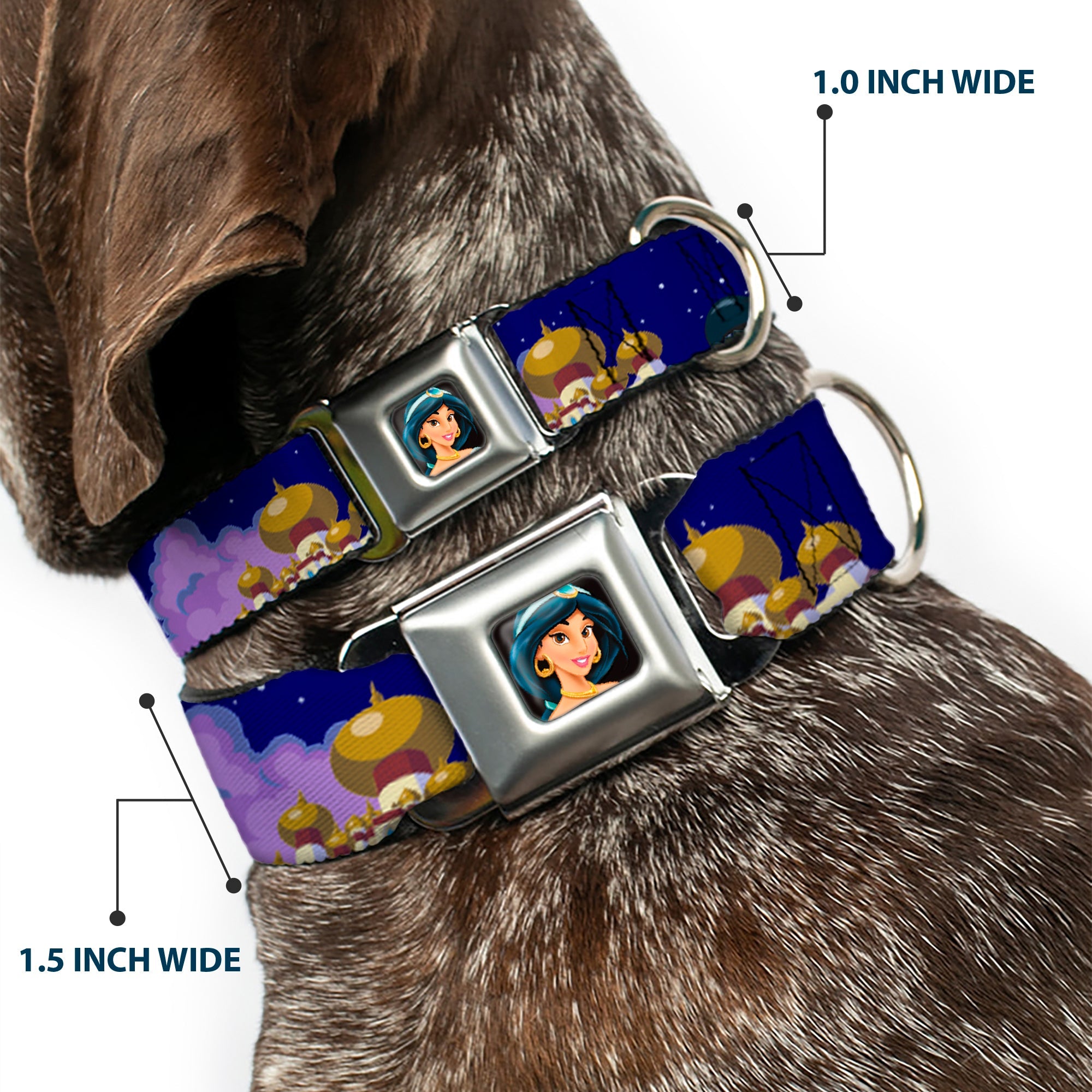 Jasmine CLOSE-UP Full Color Seatbelt Buckle Collar - Aladdin & Jasmine Magic Carpet Ride Scenes