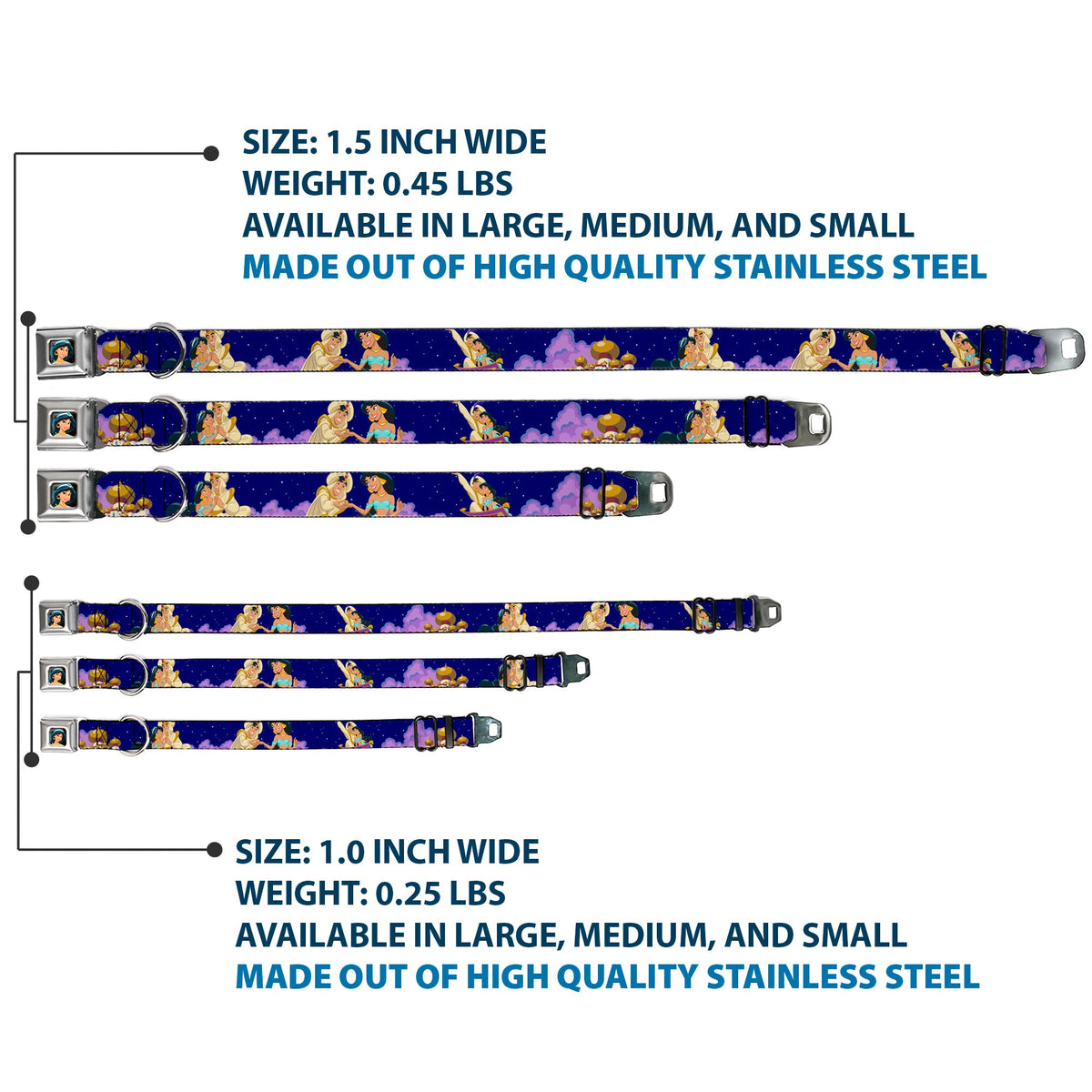 Jasmine CLOSE-UP Full Color Seatbelt Buckle Collar - Aladdin & Jasmine Magic Carpet Ride Scenes