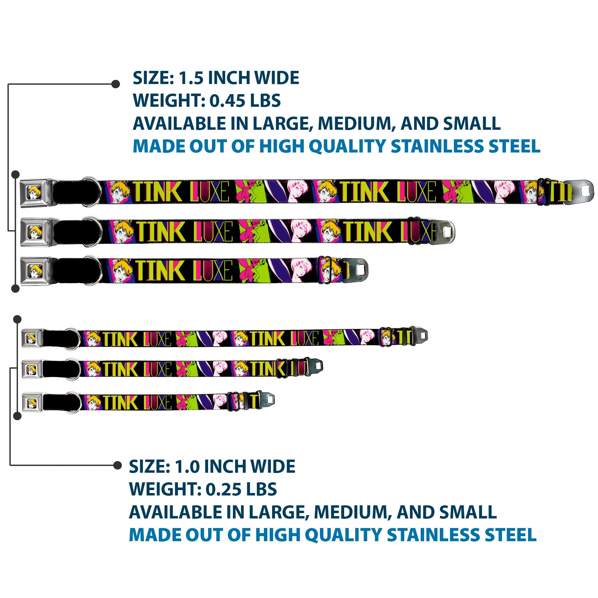 Tink Luxe Full Color Black White Seatbelt Buckle Collar - TINK LUXE Sketch Black/Multi Neon