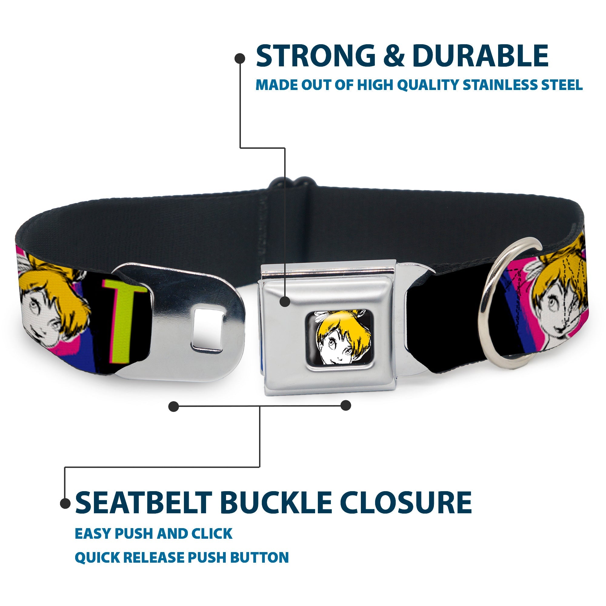 Tink Luxe Full Color Black White Seatbelt Buckle Collar - TINK LUXE Sketch Black/Multi Neon
