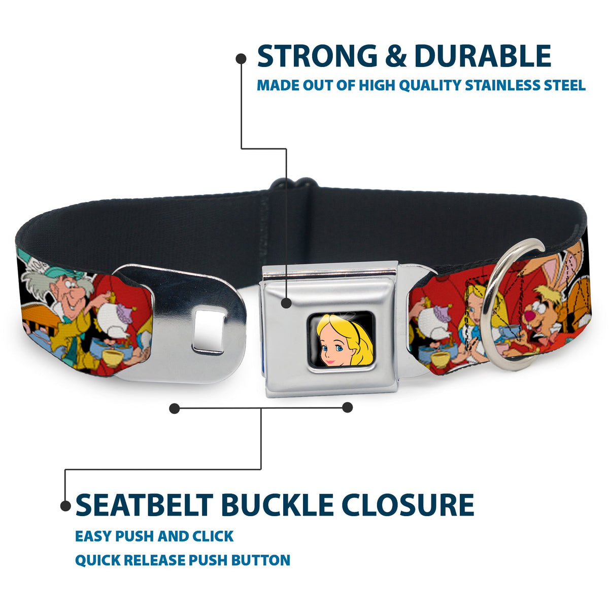 Alice CLOSE-UP Full Color Seatbelt Buckle Collar - Alices Encounters in Wonderland