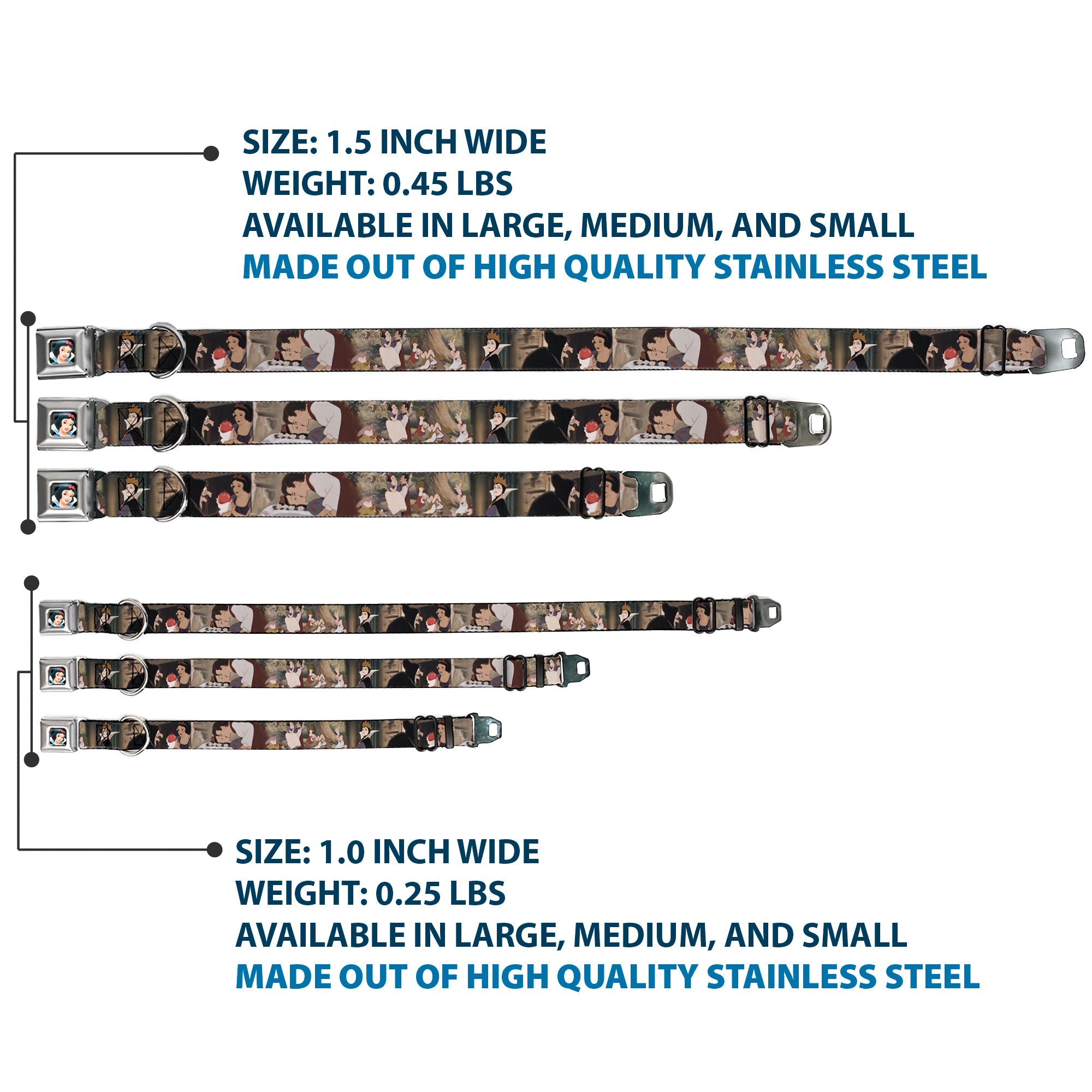 Snow White Full Color Black Seatbelt Buckle Collar - Snow White Scenes