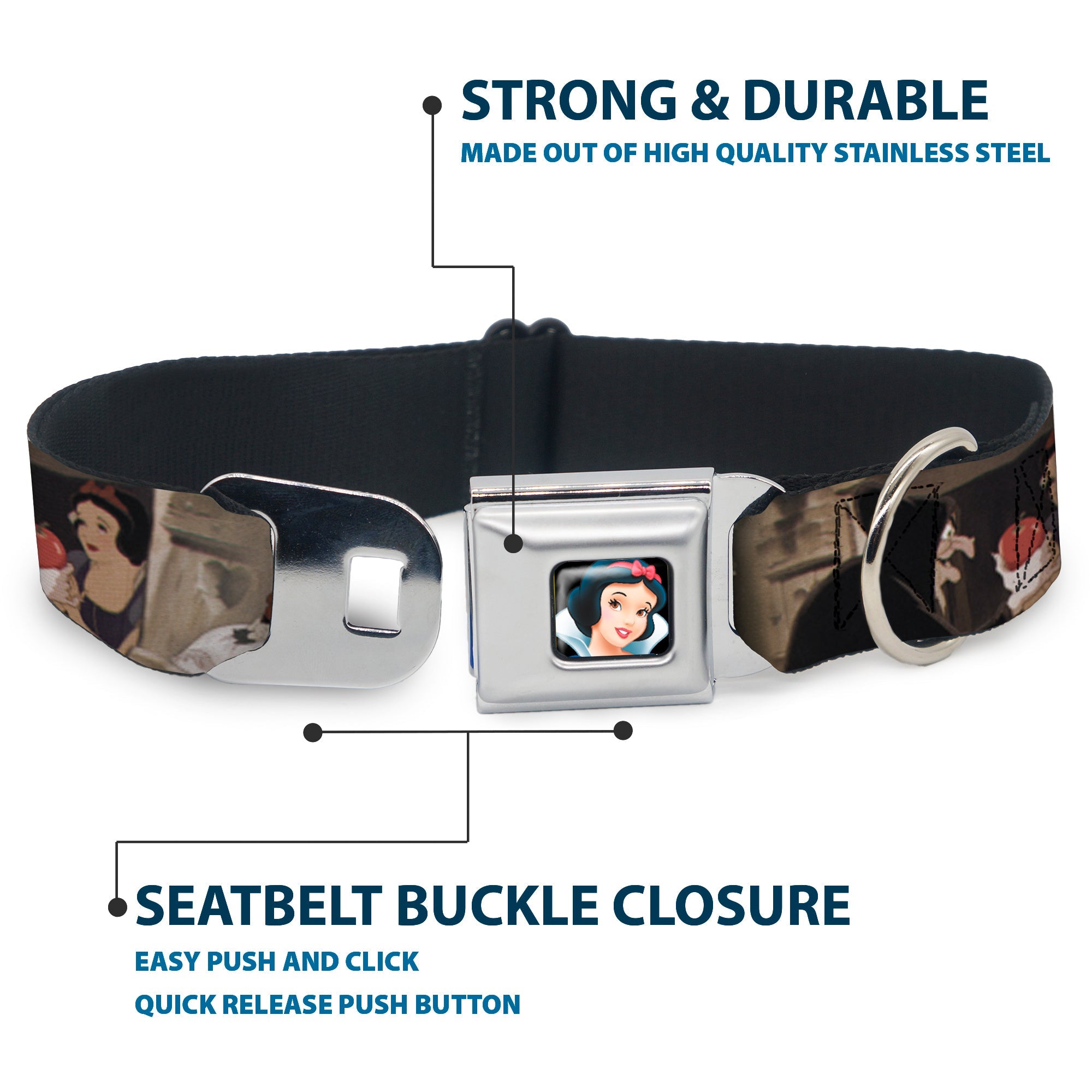 Snow White Full Color Black Seatbelt Buckle Collar - Snow White Scenes
