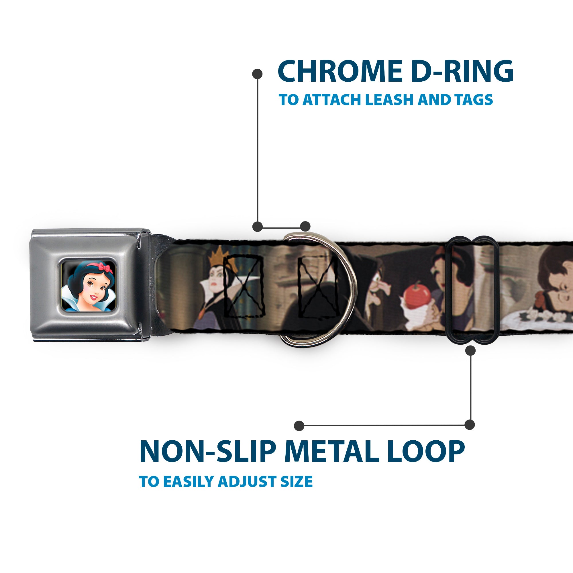 Snow White Full Color Black Seatbelt Buckle Collar - Snow White Scenes
