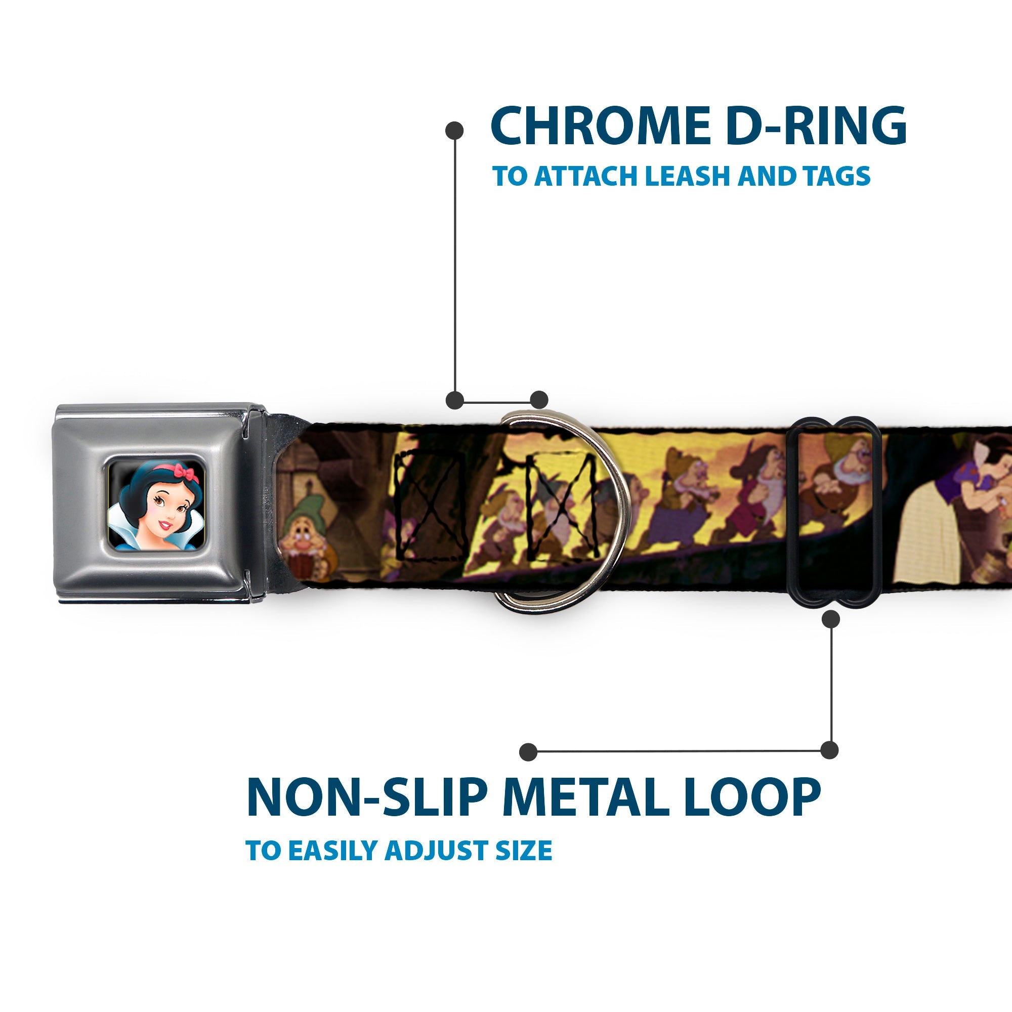 Snow White Full Color Black Seatbelt Buckle Collar - Snow White & the Seven Dwarfs Scenes
