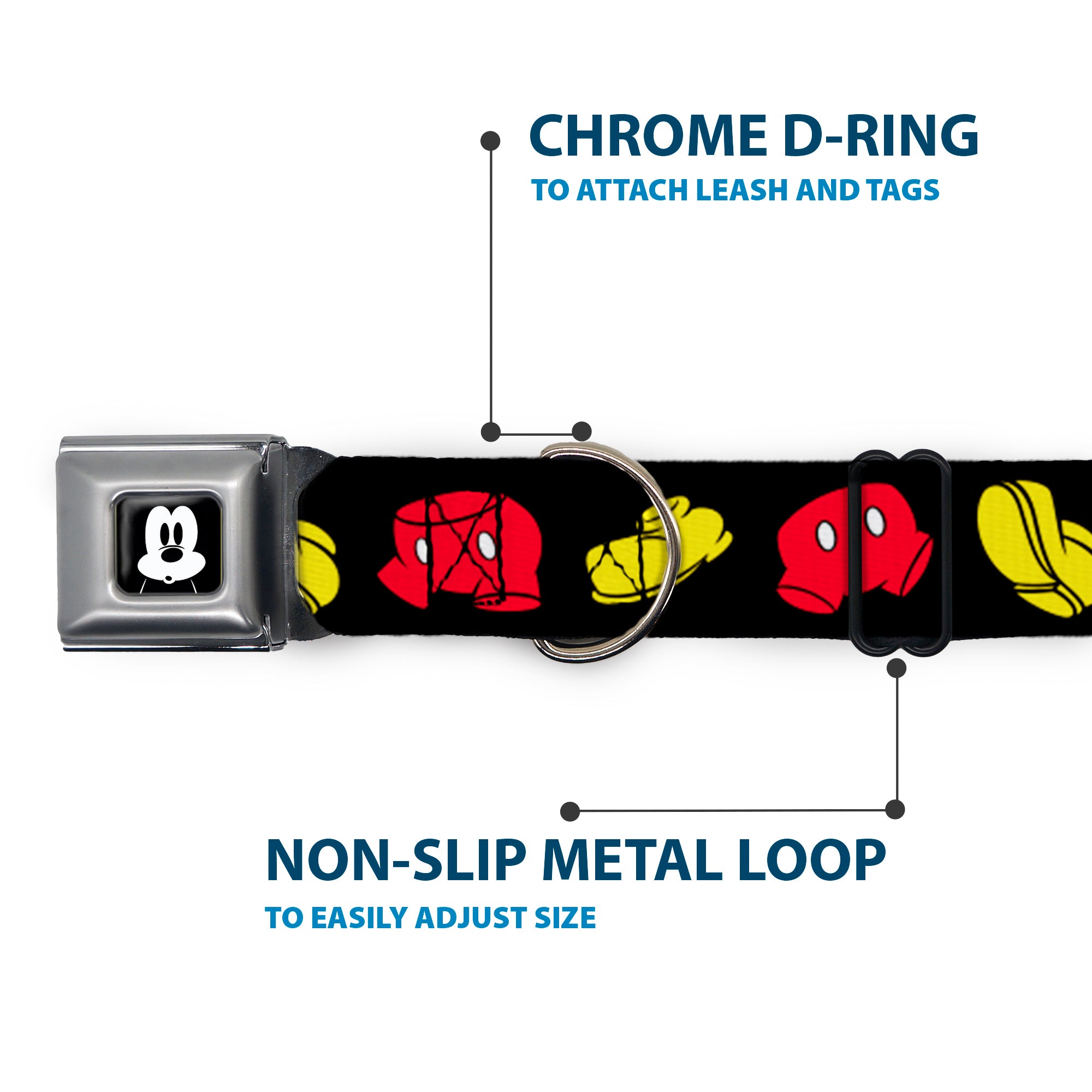 Mickey Mickey Mouse Expression4 Full Color Black/White Seatbelt Buckle Collar - Mickey Mouse Shorts and Shoes Black/Red/Yellow