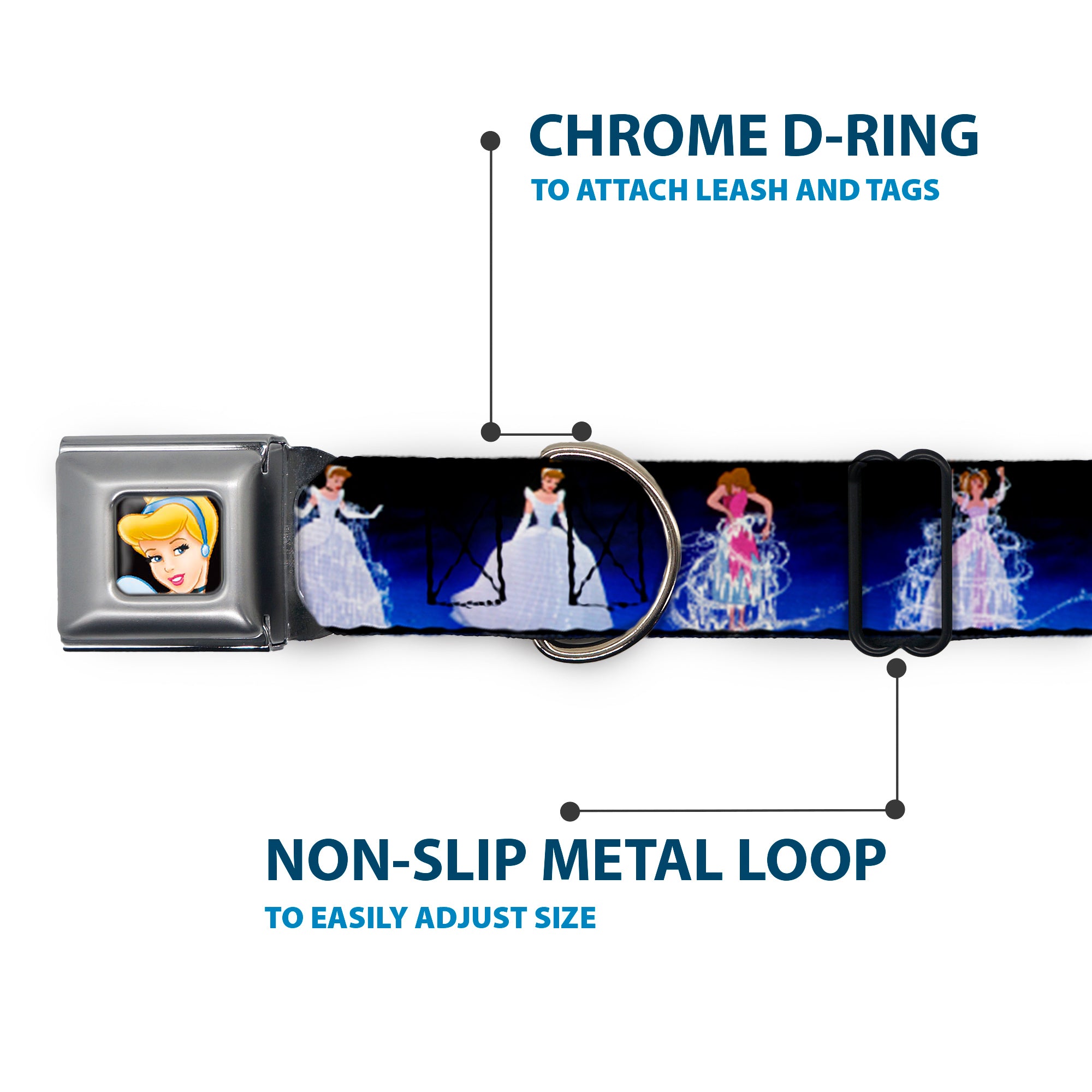 Cinderella CLOSE-UP Full Color Seatbelt Buckle Collar - Cinderella Transformation Blue Fade