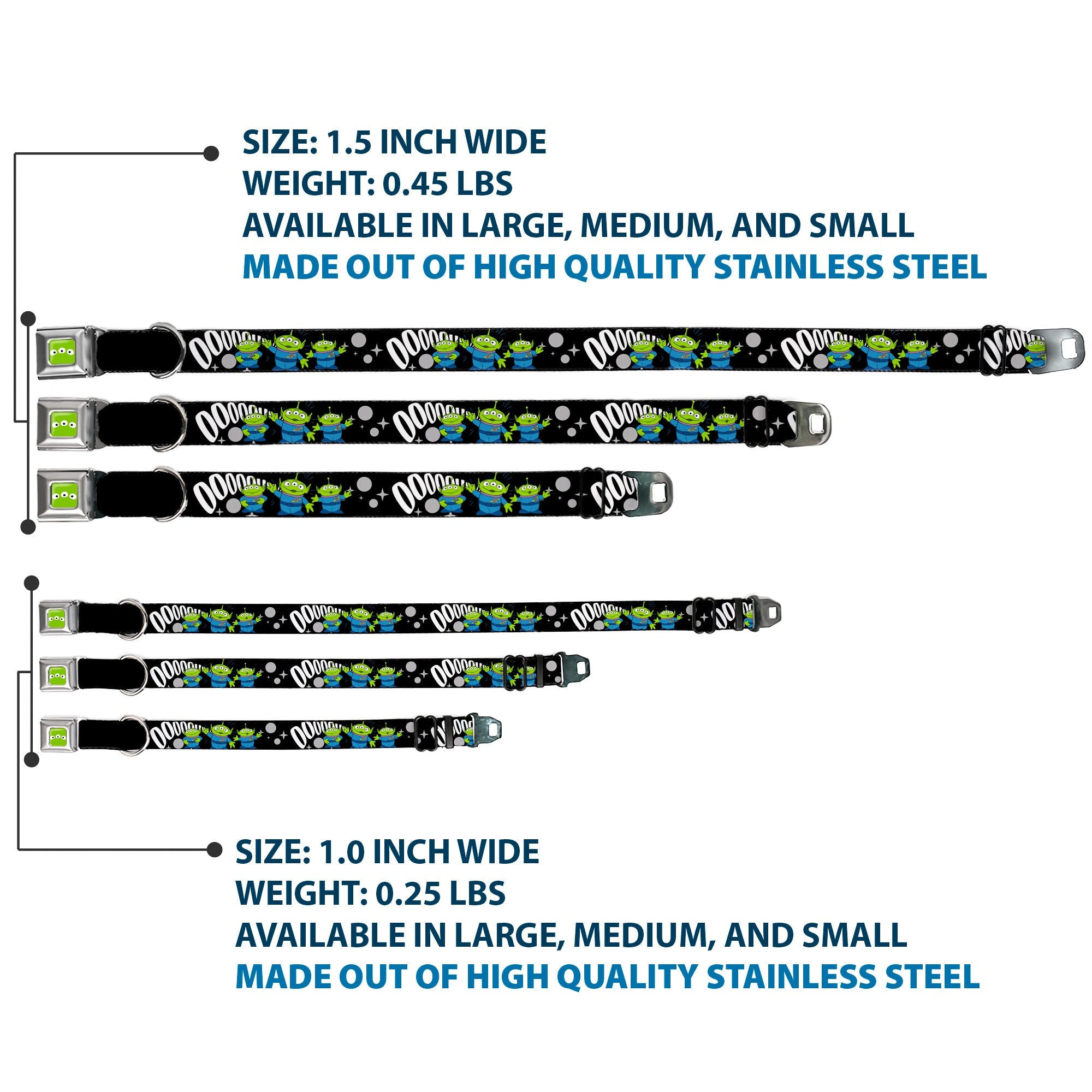 Toy Story Alien Eyes Full Color Green/Black/White Seatbelt Buckle Collar - Toy Story 3-Aliens OOOOOHHH Black/White/Gray