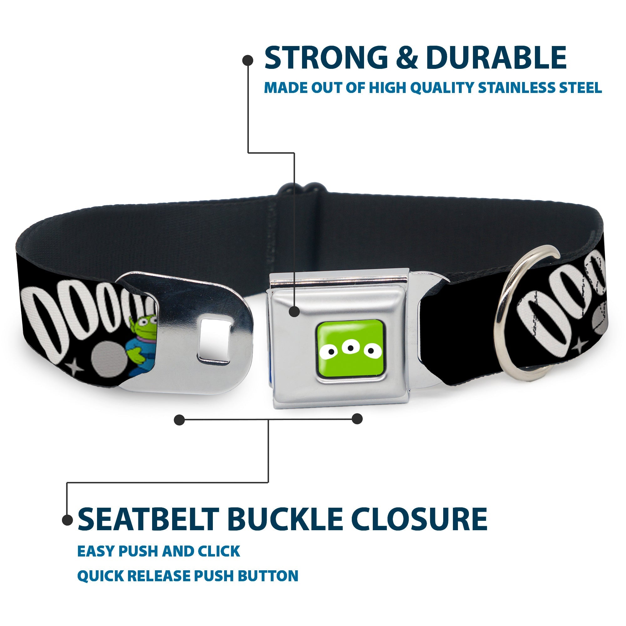 Toy Story Alien Eyes Full Color Green/Black/White Seatbelt Buckle Collar - Toy Story 3-Aliens OOOOOHHH Black/White/Gray