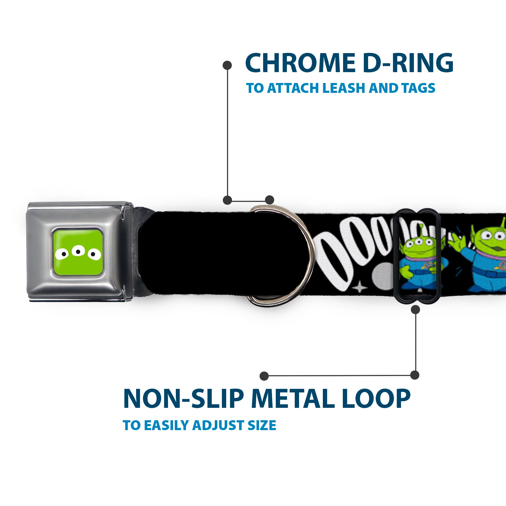 Toy Story Alien Eyes Full Color Green/Black/White Seatbelt Buckle Collar - Toy Story 3-Aliens OOOOOHHH Black/White/Gray