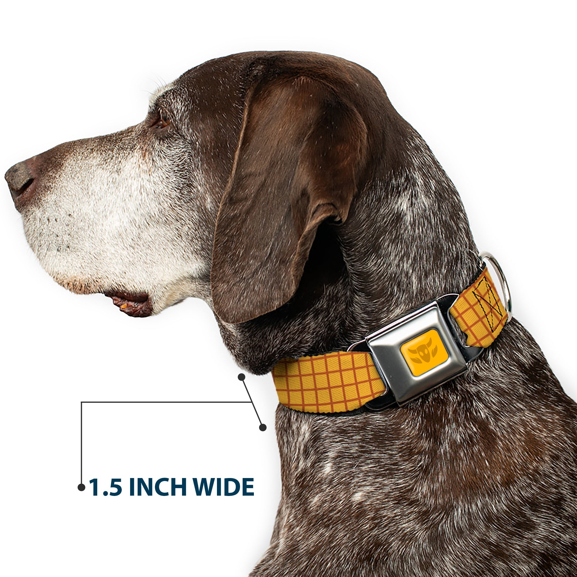 Toy Story Woody Cowboy Buckle Logo Full Color Golds Seatbelt Buckle Collar - Toy Story Woody Bounding Plaid Shirt Gold/Red