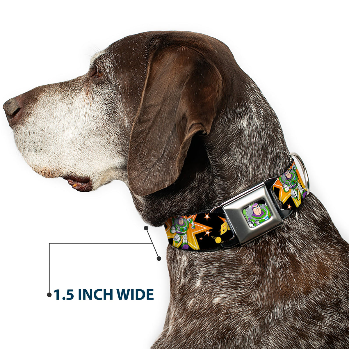 Toy Story Buzz Lightyear Running Pose Full Color Black Seatbelt Buckle Collar - Toy Story BUZZ LIGHTYEAR Running Pose/Stars Black/Orange/Yellow