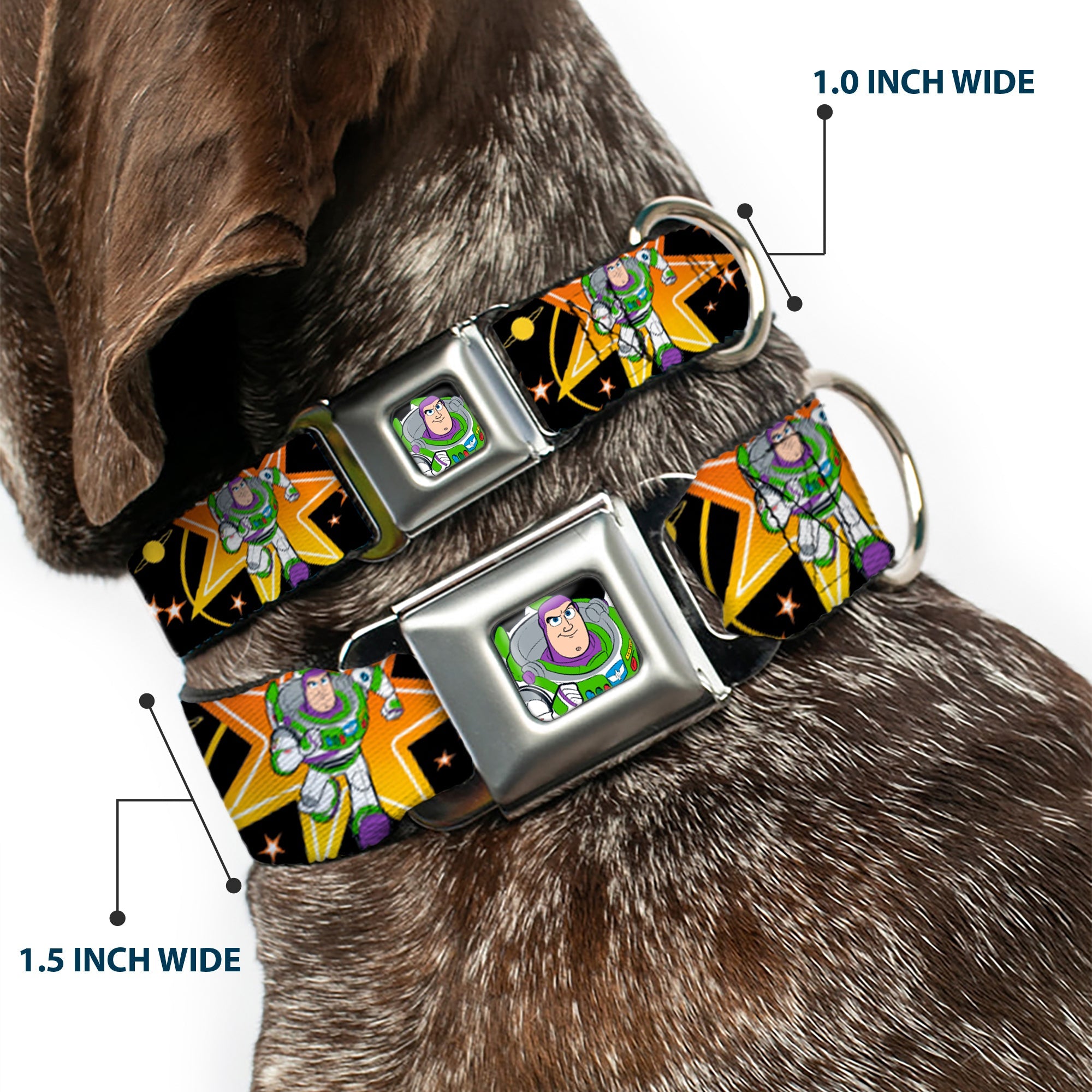 Toy Story Buzz Lightyear Running Pose Full Color Black Seatbelt Buckle Collar - Toy Story BUZZ LIGHTYEAR Running Pose/Stars Black/Orange/Yellow