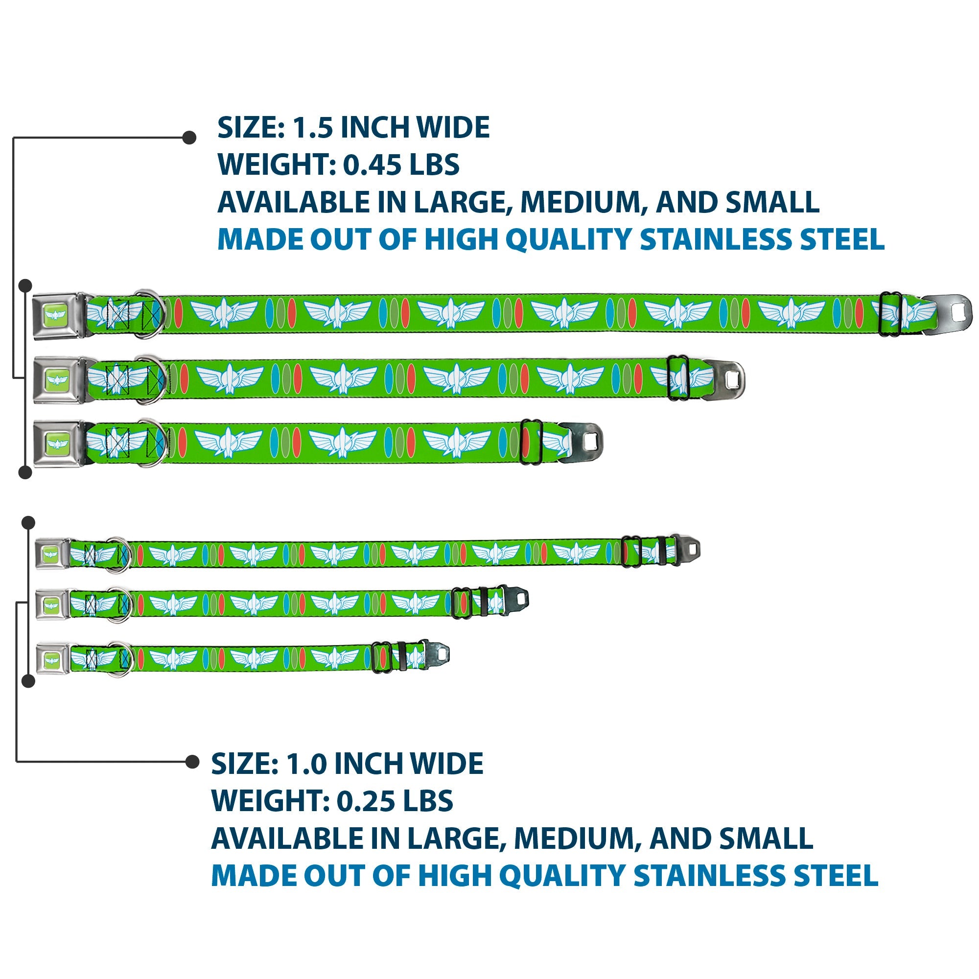 Toy Story Buzz Lightyear Space Ranger Wings Icon Full Color Green/Blue/White Seatbelt Buckle Collar - Toy Story Buzz Lightyear Bounding Space Ranger Logo/Buttons Green/White/Blue/Red