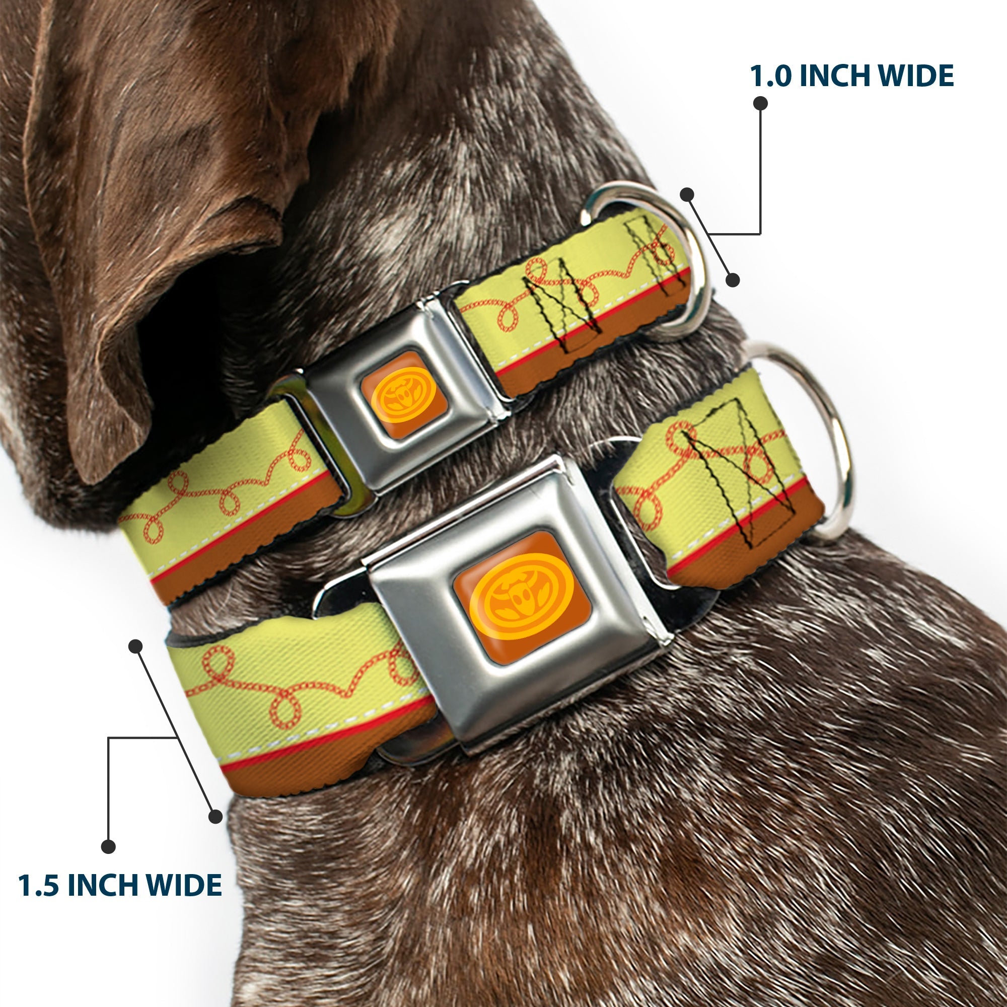 Toy Story Jessie Cowboy Buckle Logo Browns Seatbelt Buckle Collar - Toy Story Jessie Bounding Cowboy Buckle Lasso Stripe Yellow/Red/Brown