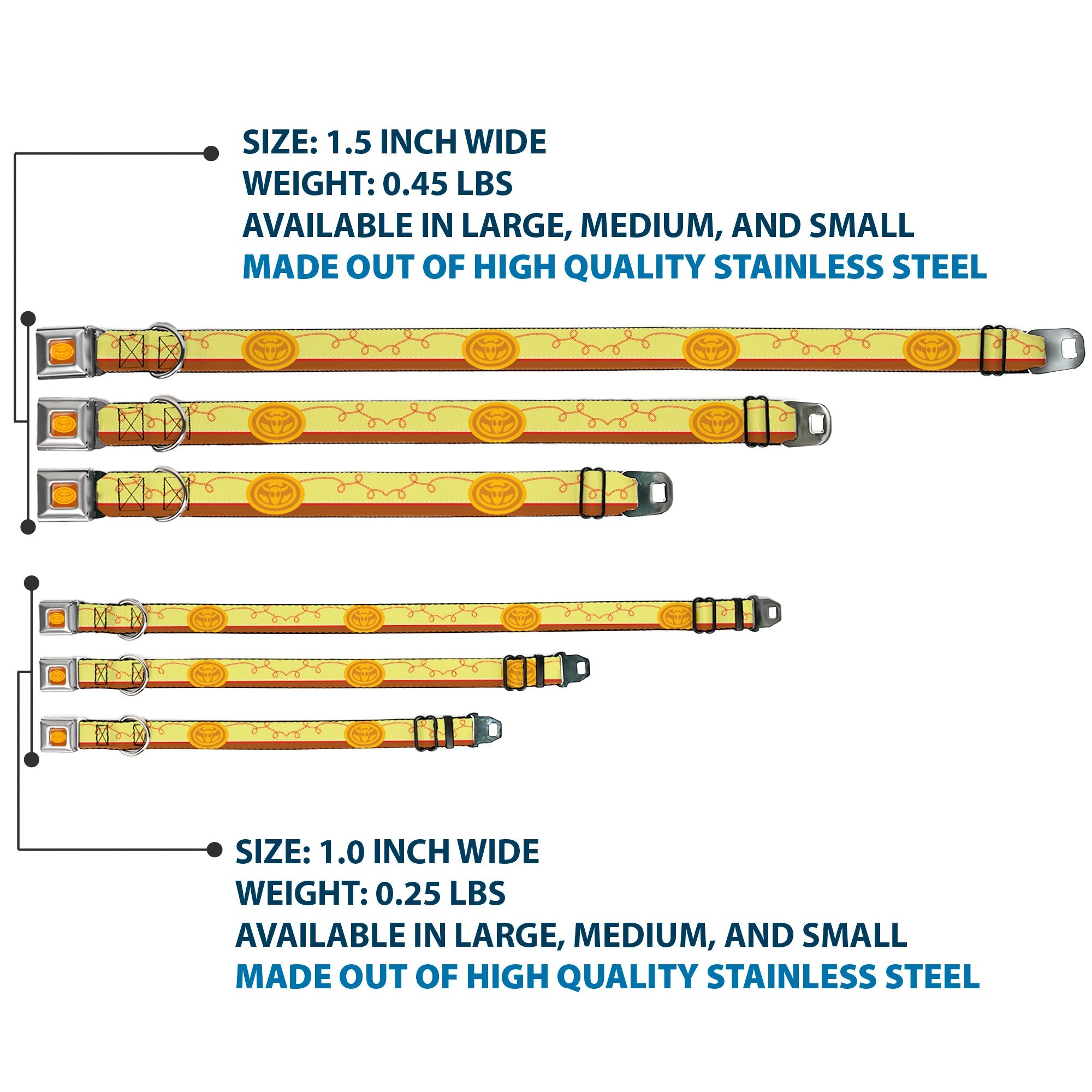 Toy Story Jessie Cowboy Buckle Logo Browns Seatbelt Buckle Collar - Toy Story Jessie Bounding Cowboy Buckle Lasso Stripe Yellow/Red/Brown