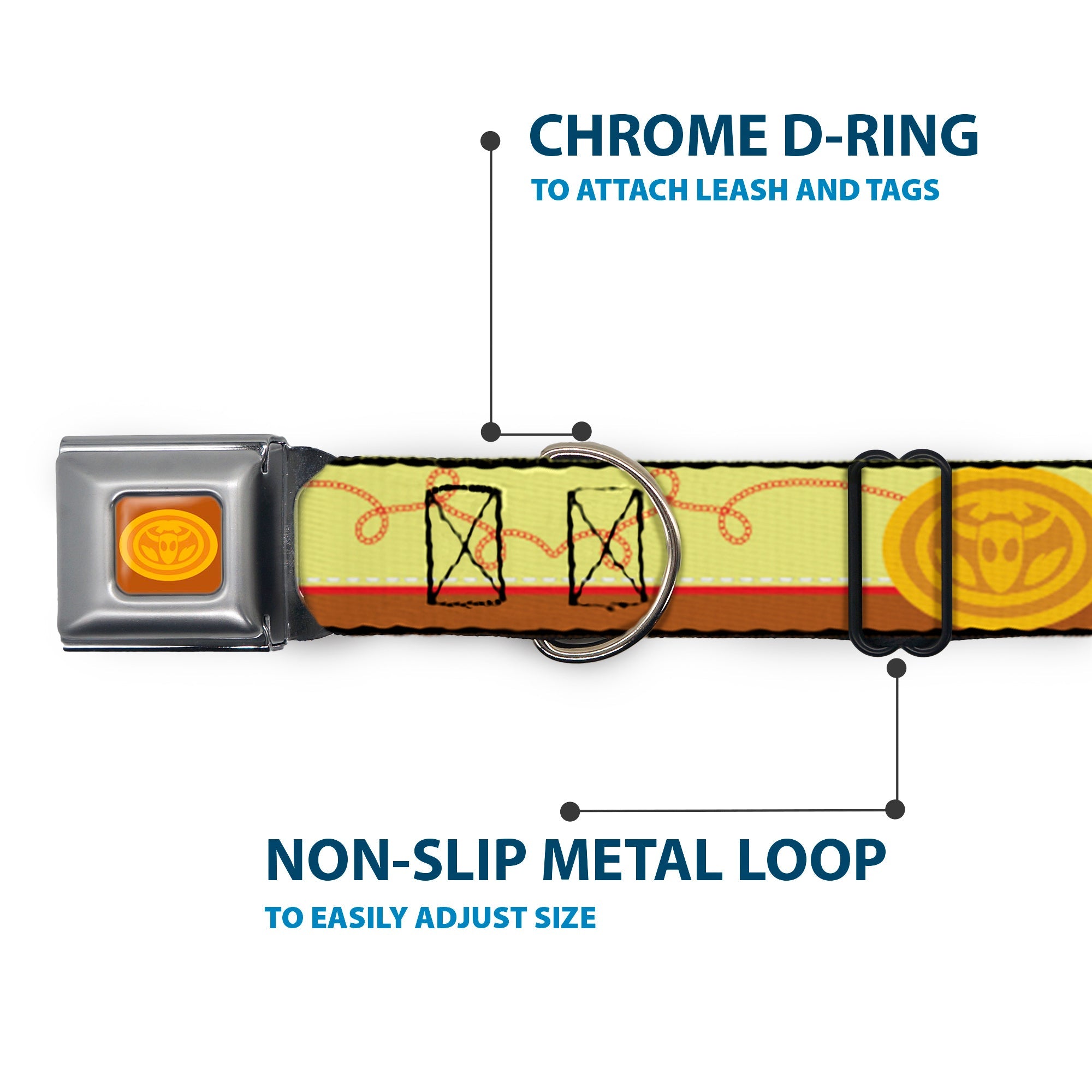 Toy Story Jessie Cowboy Buckle Logo Browns Seatbelt Buckle Collar - Toy Story Jessie Bounding Cowboy Buckle Lasso Stripe Yellow/Red/Brown