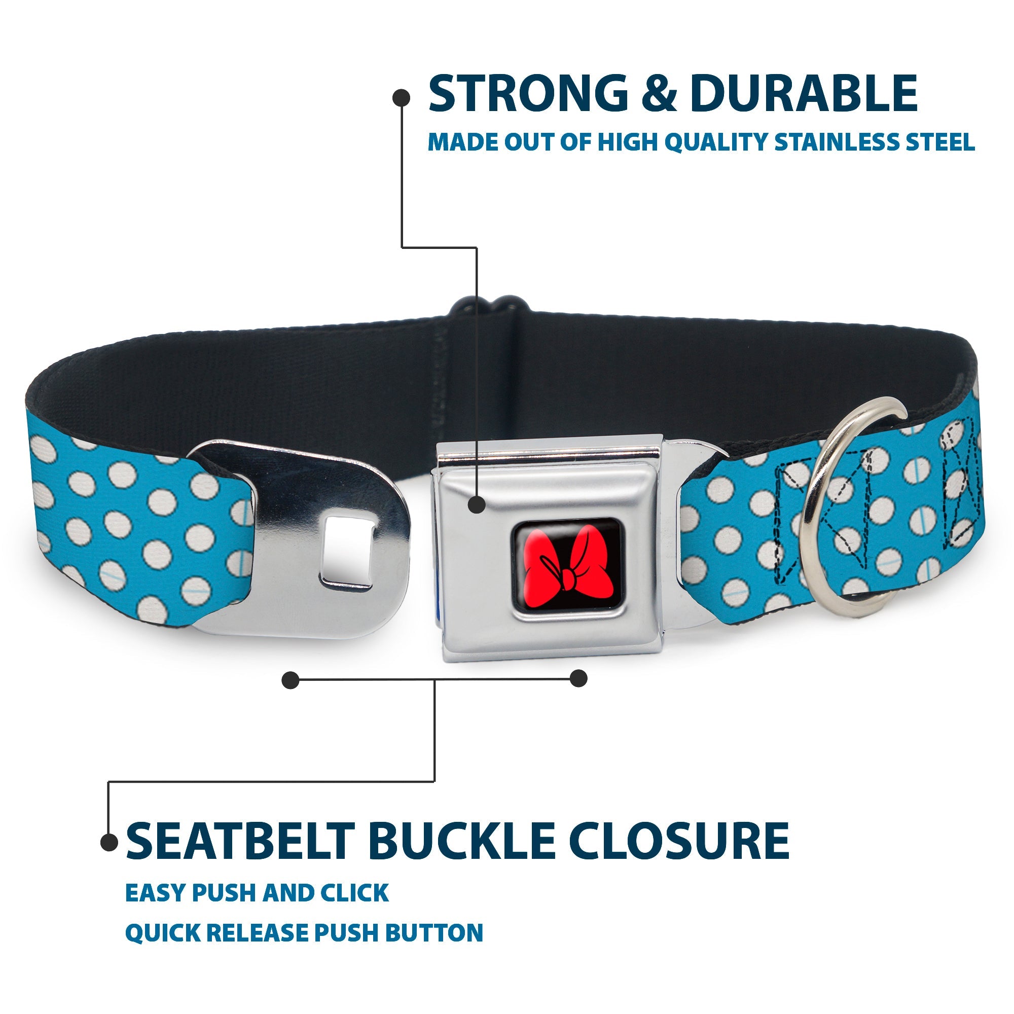Dog Collar DYYR-Minnie Mouse Bow Full Color Black/Red - Minnie Mouse Dots Blue/Black/White