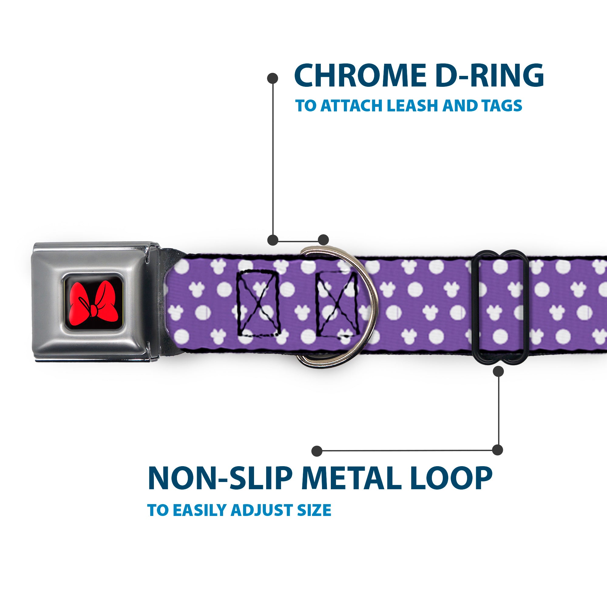 Dog Collar DYYR-Minnie Mouse Bow Full Color Black/Red - Minnie Mouse Ears Monogram/Dots Purple/White