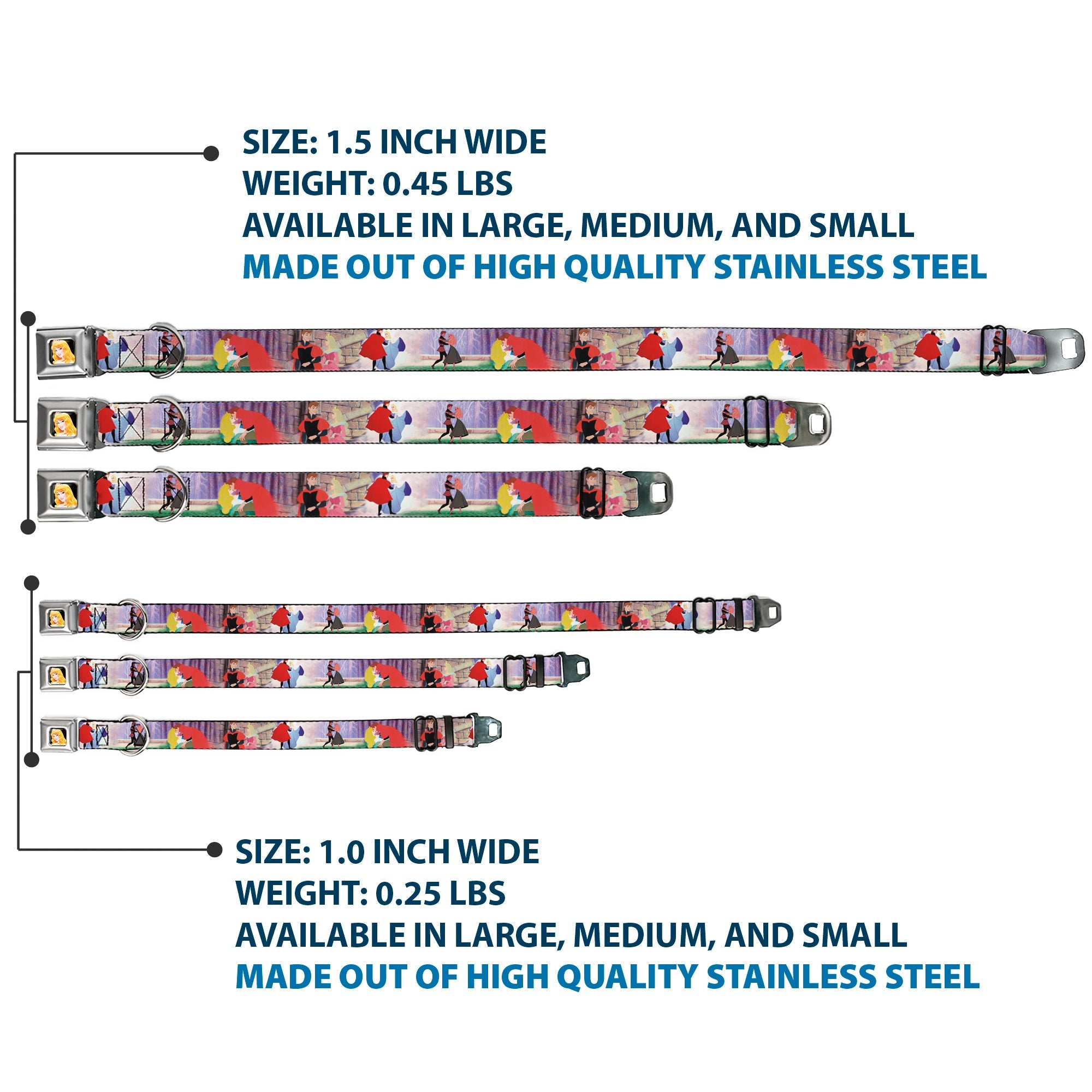 Sleeping Beauty Princess Aurora Full Color Seatbelt Buckle Collar - Sleeping Beauty & Prince Scenes