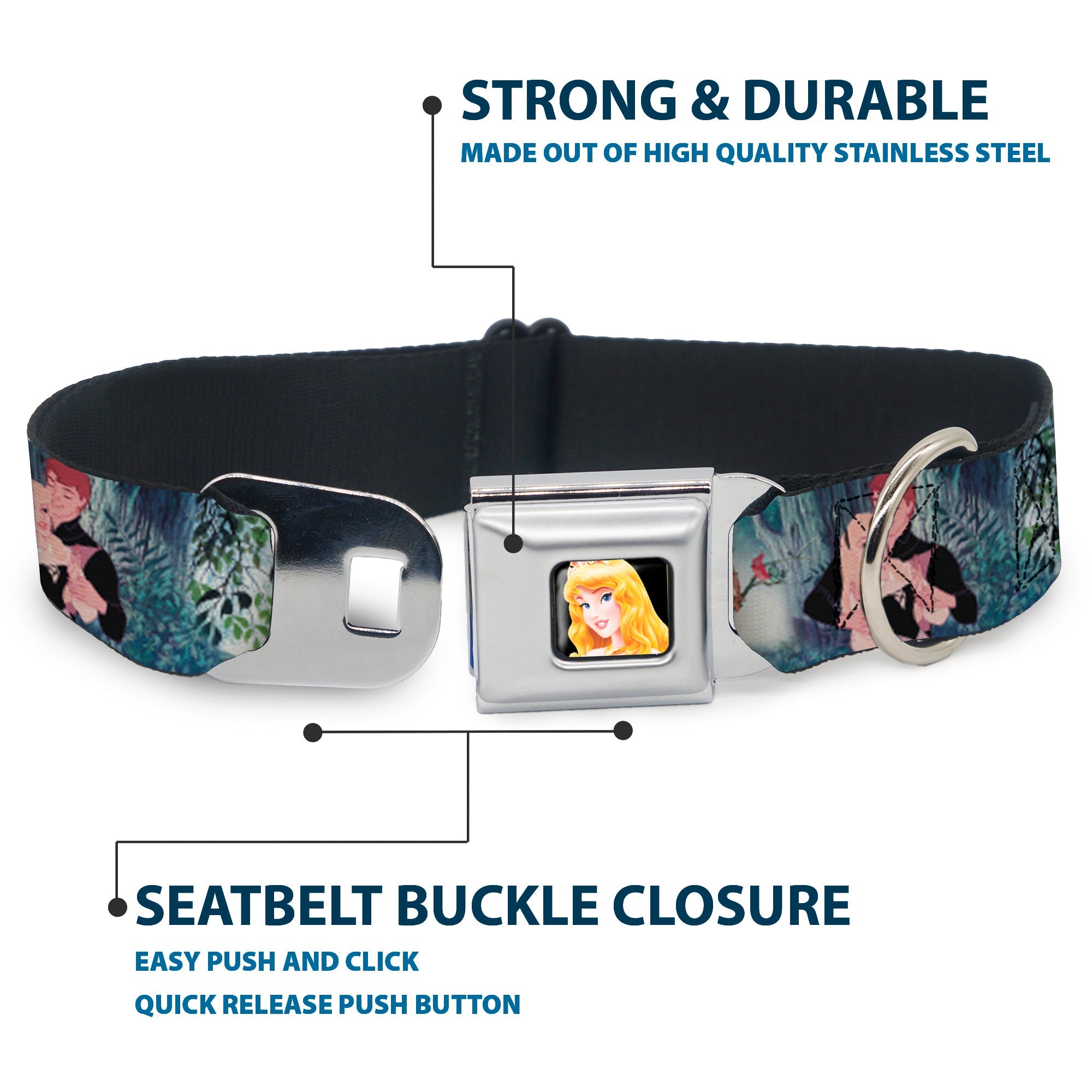 Sleeping Beauty Full Color Seatbelt Buckle Collar - Sleeping Beauty Woods Scenes