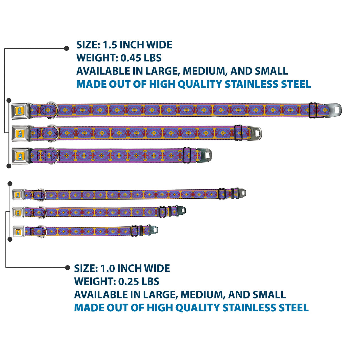 Classic Aladdin Genie Smiling Expression Full Color Yellow Seatbelt Buckle Collar - Classic Aladdin Magic Carpet Tapestry Blue/Purple/Gold/Red