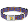 Classic Aladdin Genie Smiling Expression Full Color Yellow Seatbelt Buckle Collar - Classic Aladdin Magic Carpet Tapestry Blue/Purple/Gold/Red