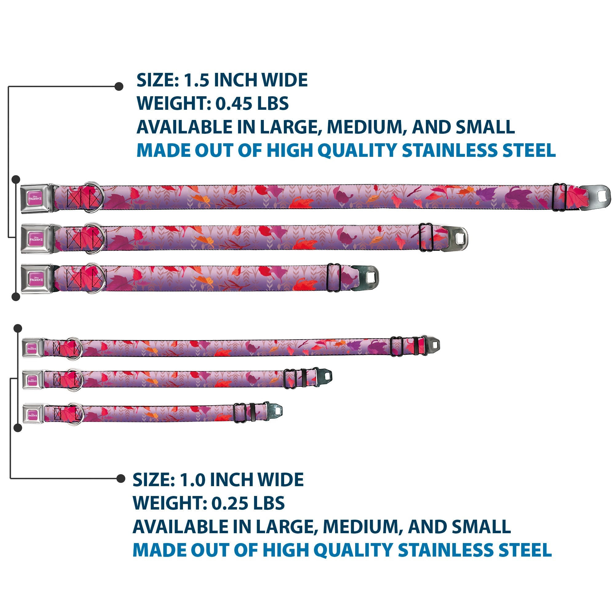 Disney FROZEN II Logo Full Color Purple/White Seatbelt Buckle Collar - Frozen II Swirling Leaves/Floral Trim Purples/Reds