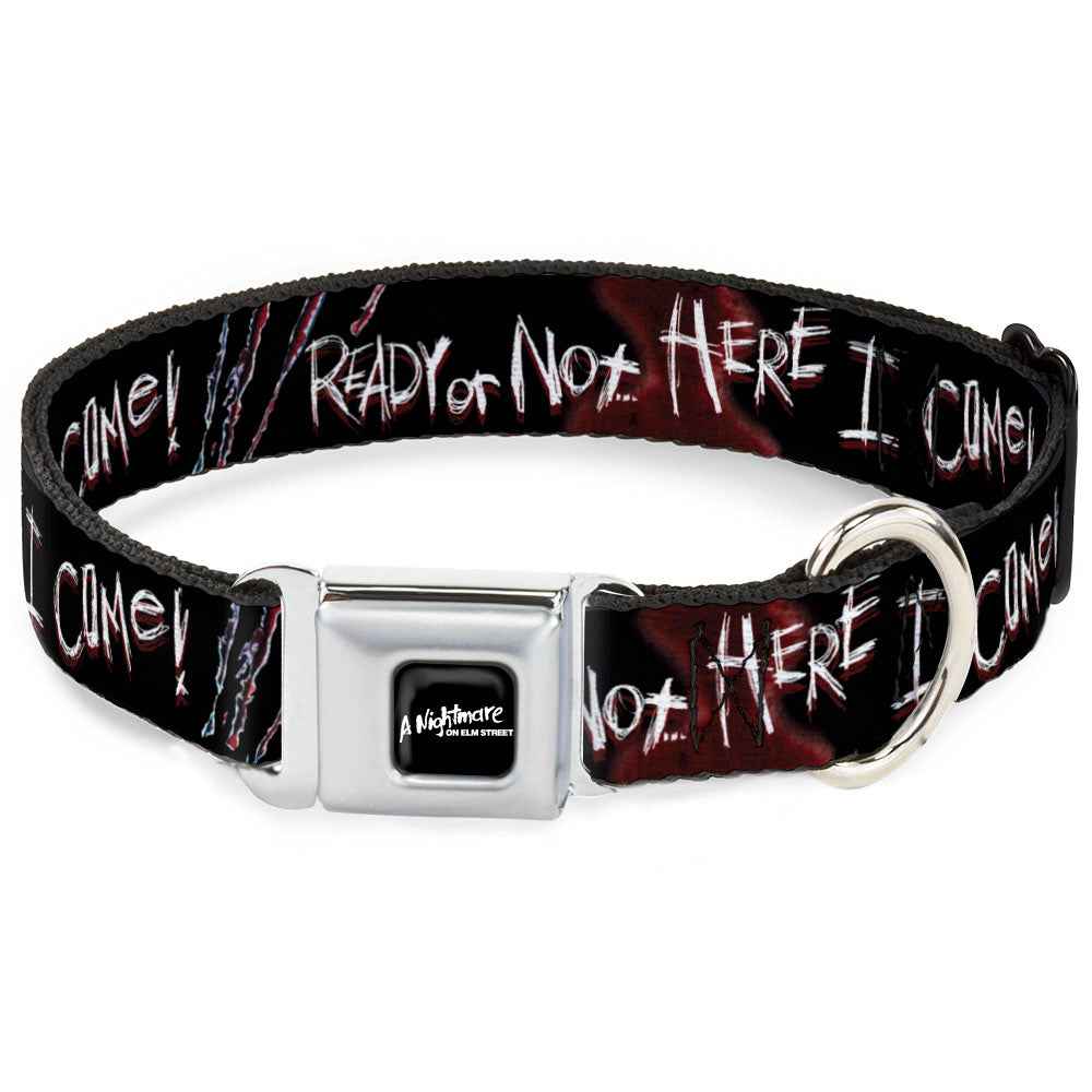 Buckle-Down A Nightmare On Elm Street Black/Blood Splatter Reds & Ready Or Not Here I Come/Freddy Silhouette Seatbelt Buckle Dog Collar