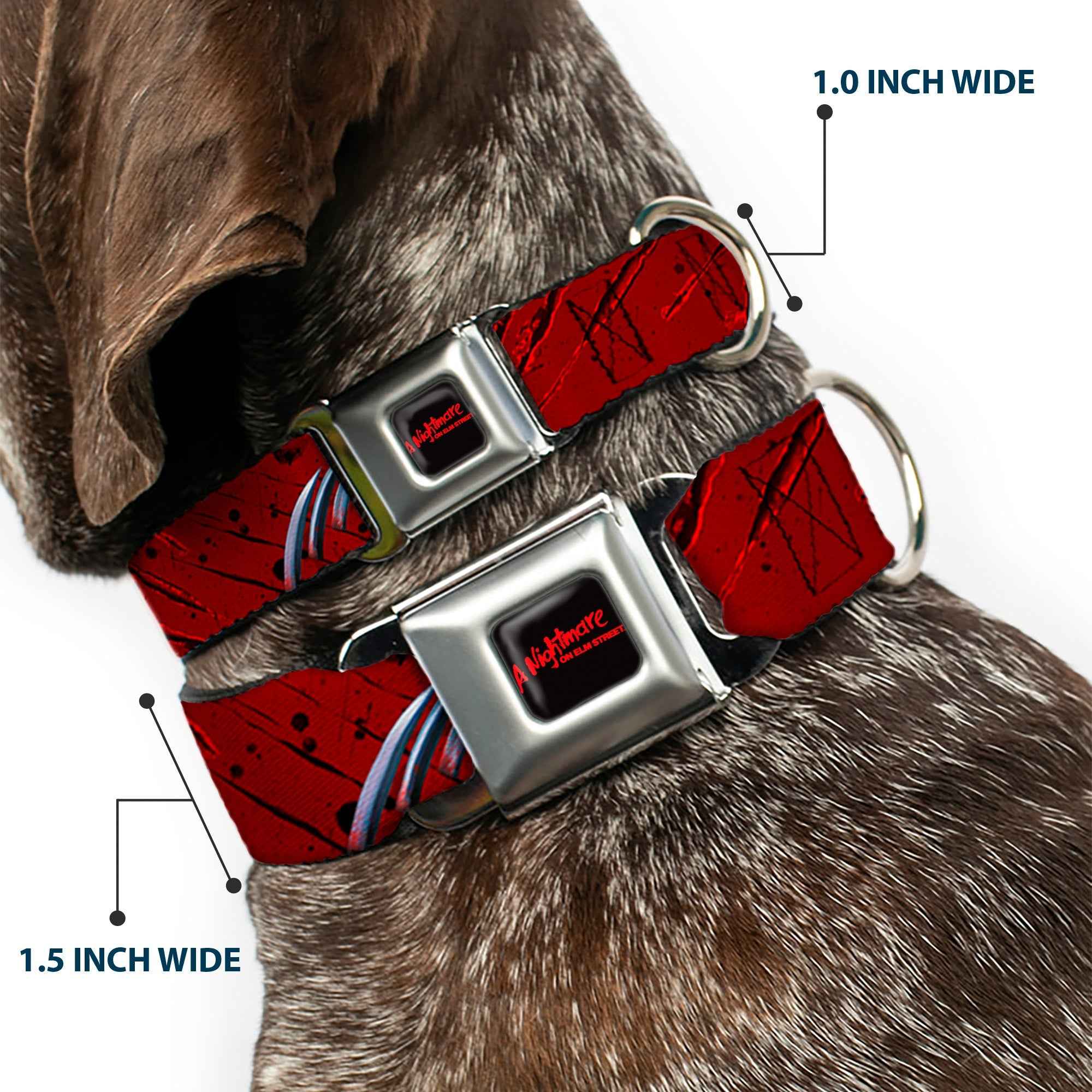 Buckle-Down A Nightmare On Elm Street Black/Blood Splatter Reds & Street/Freddys Hand Scratching Reds/Black/Gray Seatbelt Buckle Dog Collar