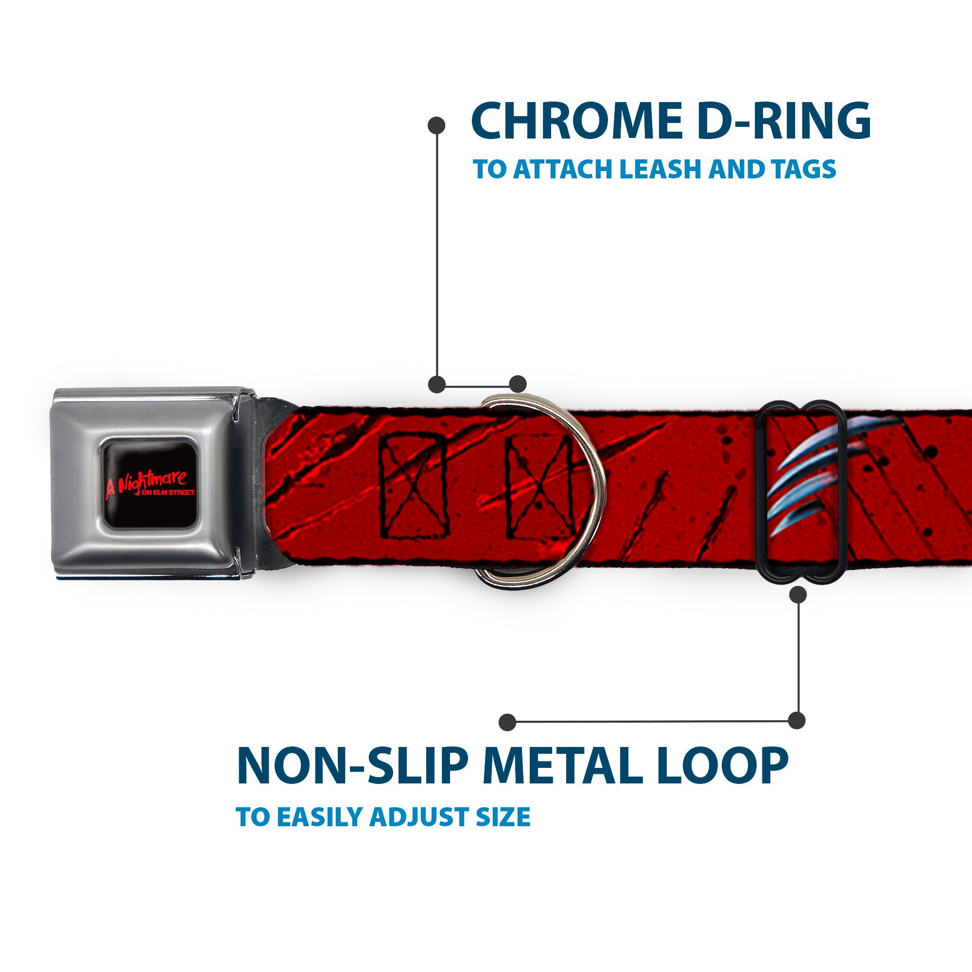 Buckle-Down A Nightmare On Elm Street Black/Blood Splatter Reds & Street/Freddys Hand Scratching Reds/Black/Gray Seatbelt Buckle Dog Collar