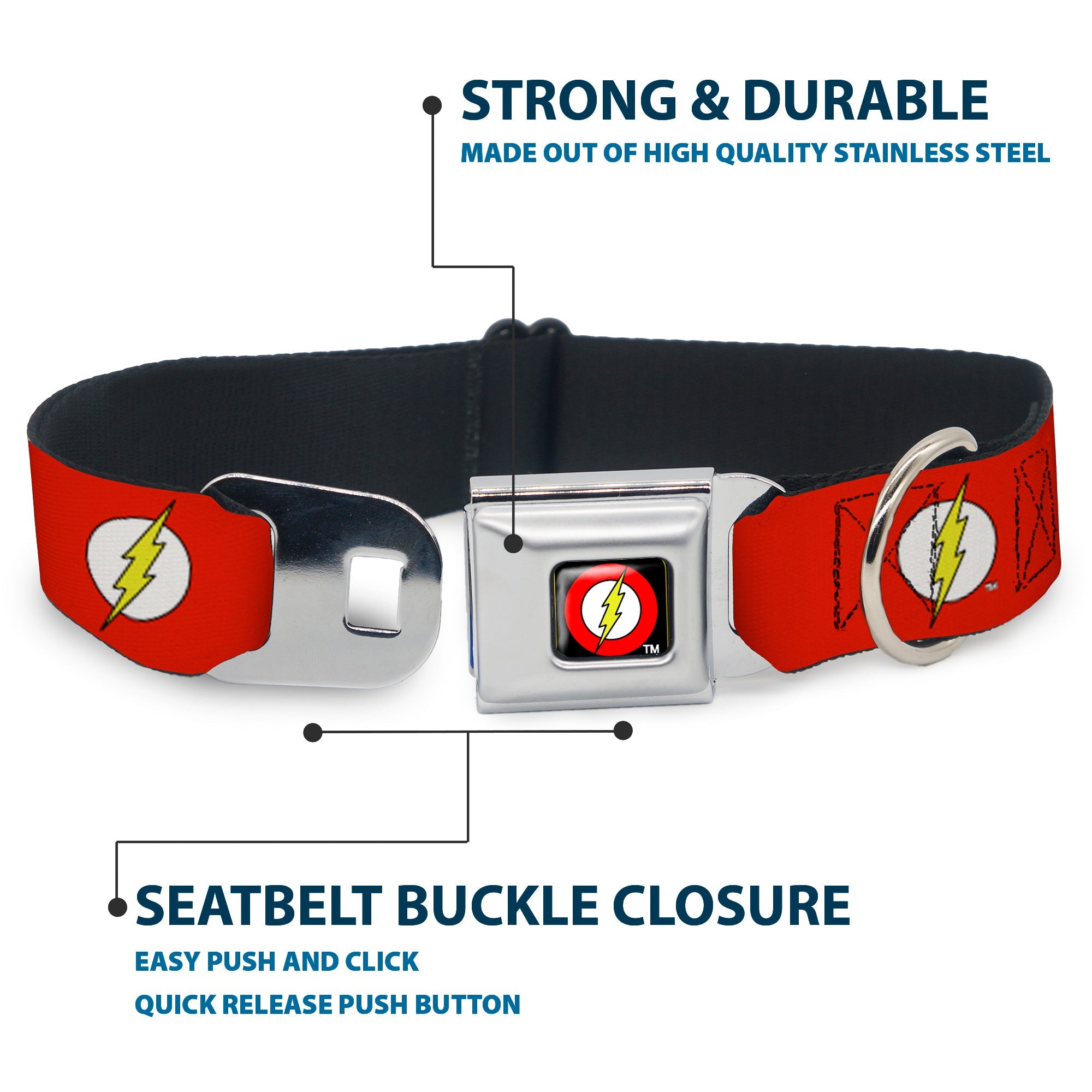 Flash Logo Black Seatbelt Buckle Collar - Flash Logo Red/White/Yellow