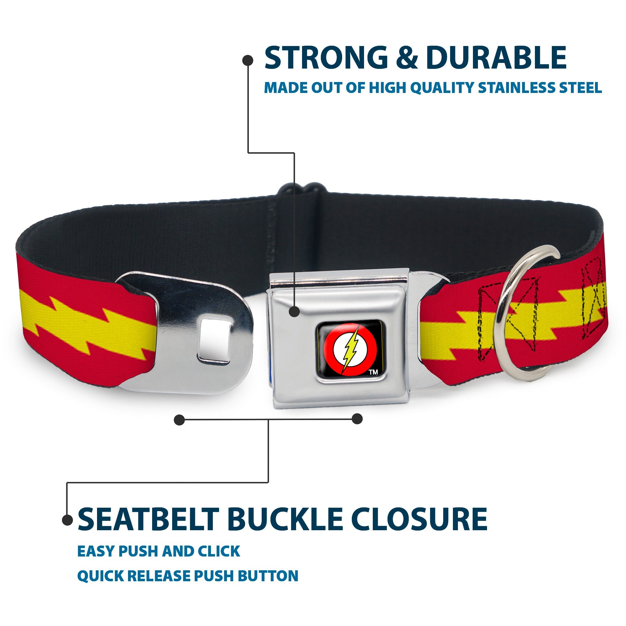 Flash Logo Black Seatbelt Buckle Collar - The Flash Bolt Stripe Red/Yellow