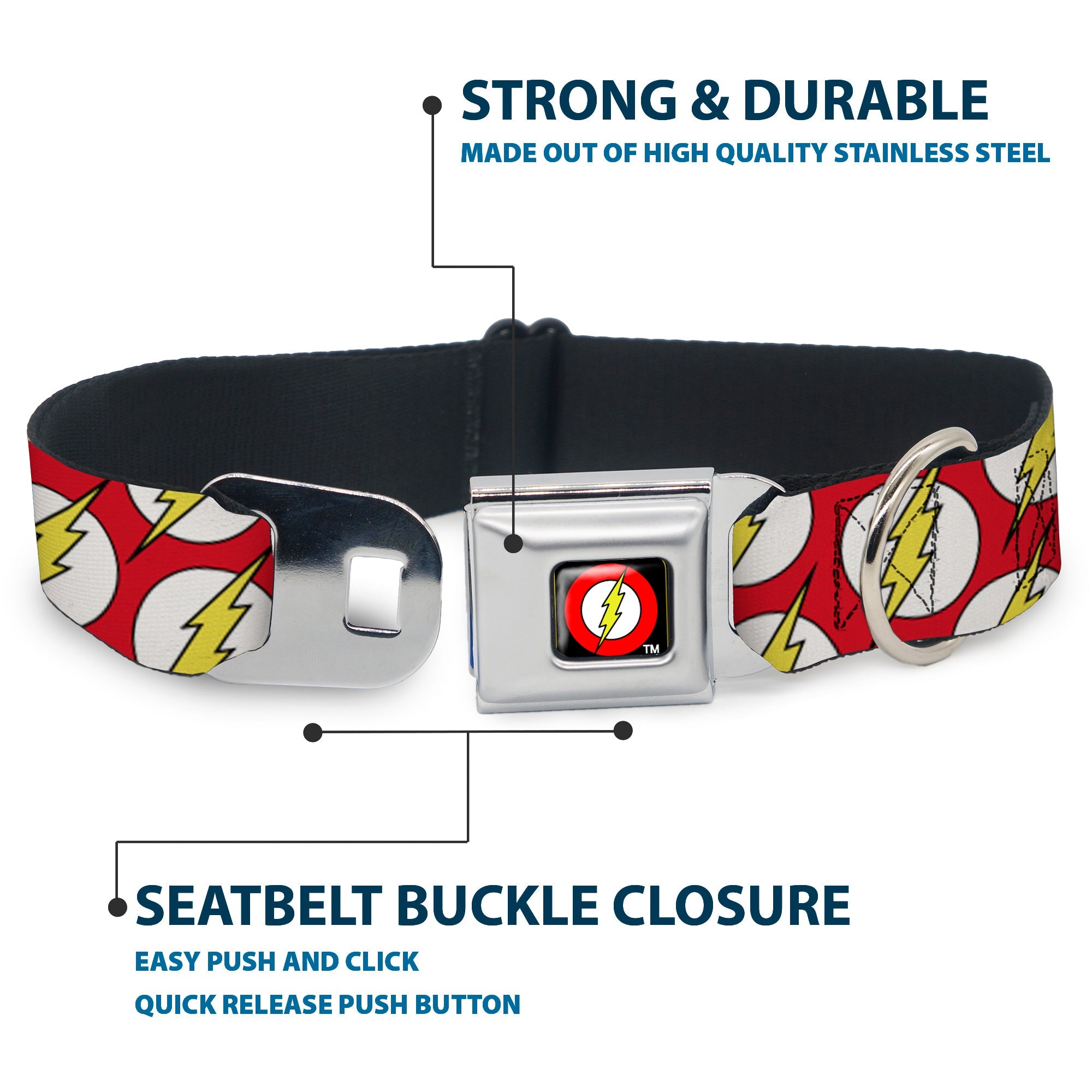 Flash Logo Black Seatbelt Buckle Collar - Flash Logo Scattered Red/White/Yellow