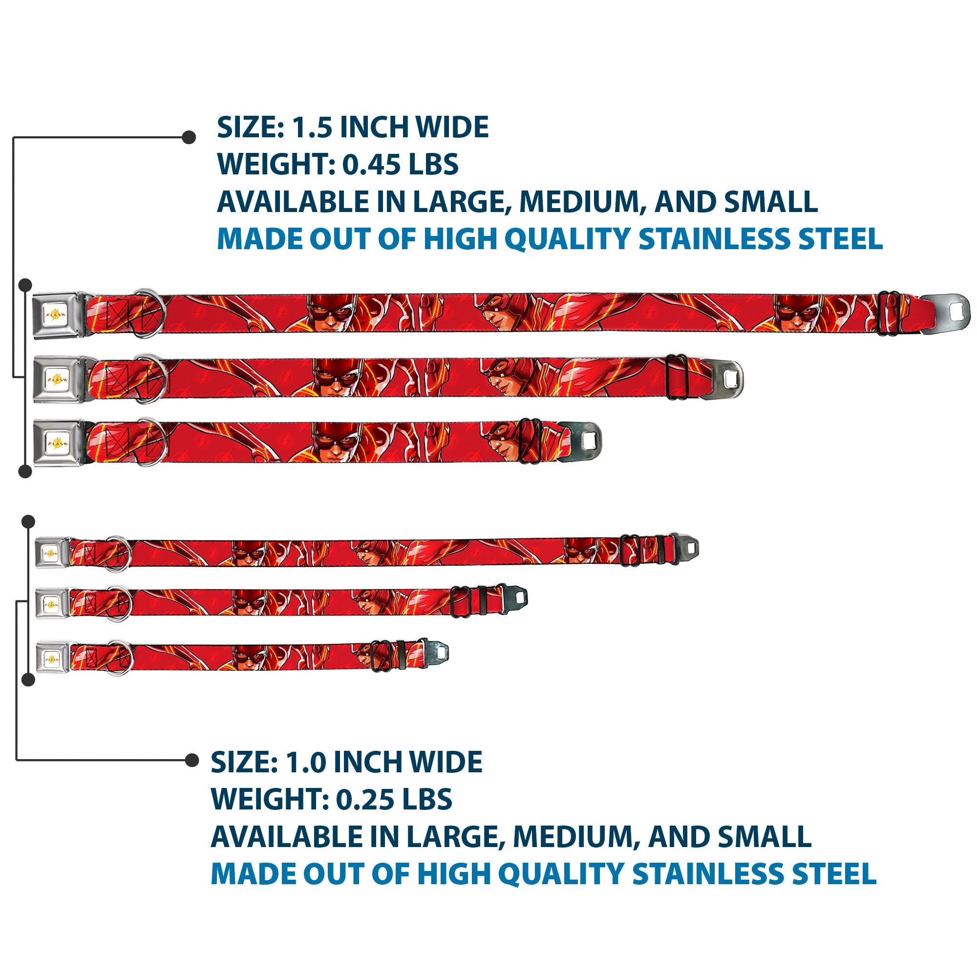 Flash 2023 Title Logo Full Color White/Yellow/Red Seatbelt Buckle Collar - The Flash 2023 2-Poses Close-Up Reds