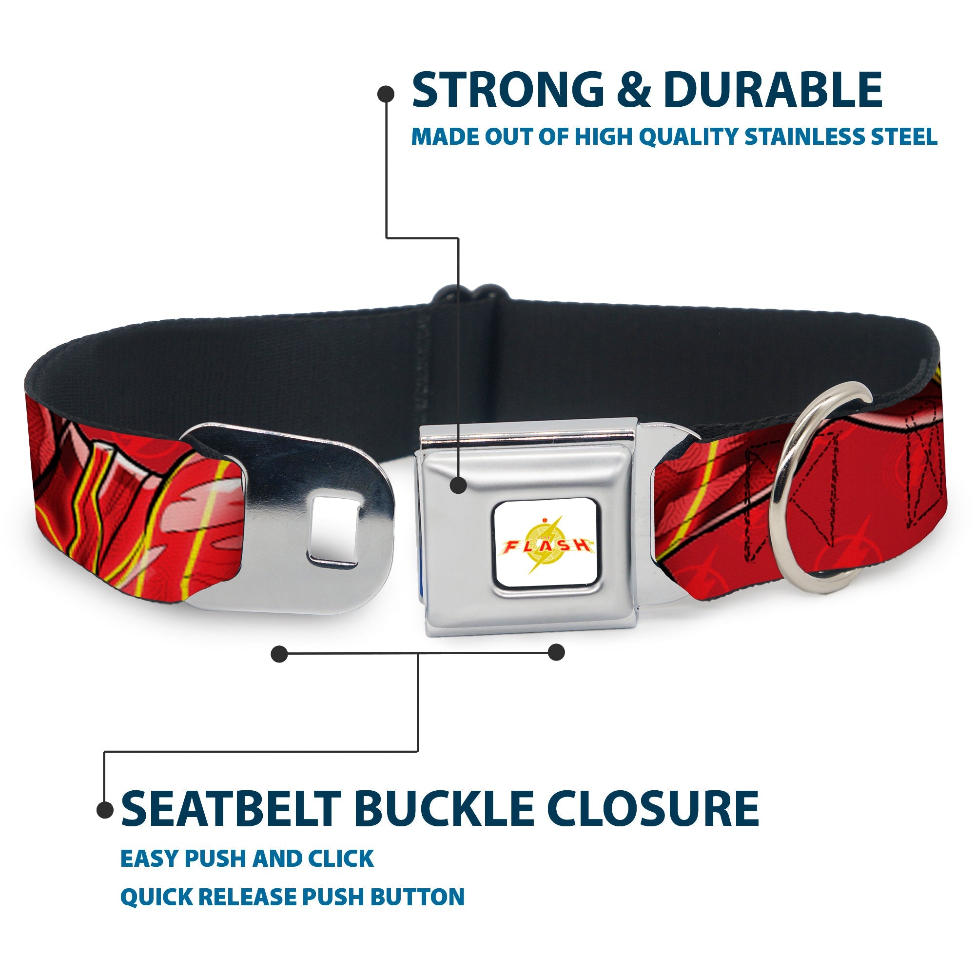Flash 2023 Title Logo Full Color White/Yellow/Red Seatbelt Buckle Collar - The Flash 2023 2-Poses Close-Up Reds