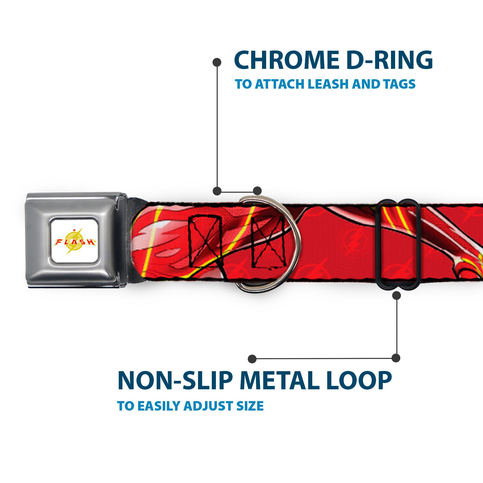 Flash 2023 Title Logo Full Color White/Yellow/Red Seatbelt Buckle Collar - The Flash 2023 2-Poses Close-Up Reds