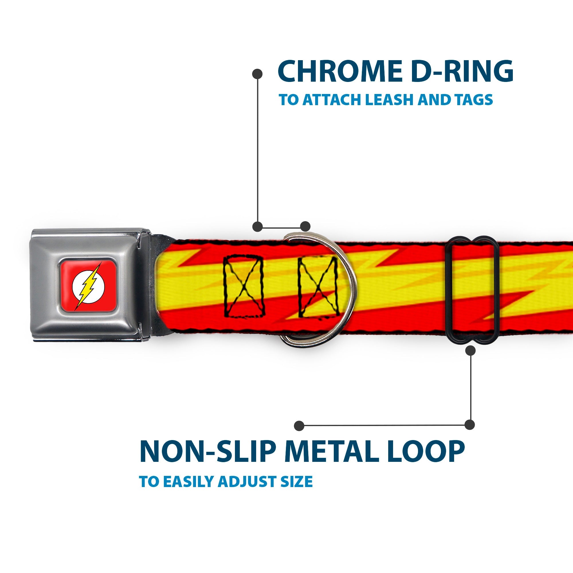 Flash Logo Full Color Red White Yellow Seatbelt Buckle Collar - The Flash Bolt Stripe Reds/Yellows