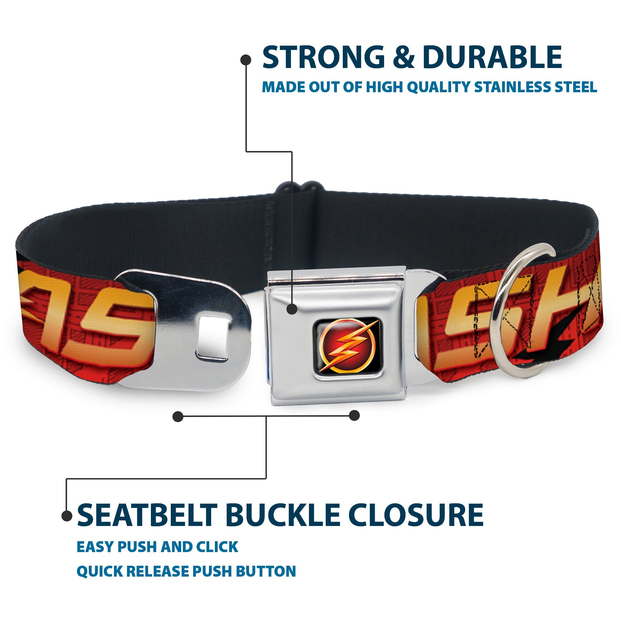 Flash Logo3 Full Color Black Gold Red Seatbelt Buckle Collar - THE FLASH/Logo3/Poses Black/Red/Gold