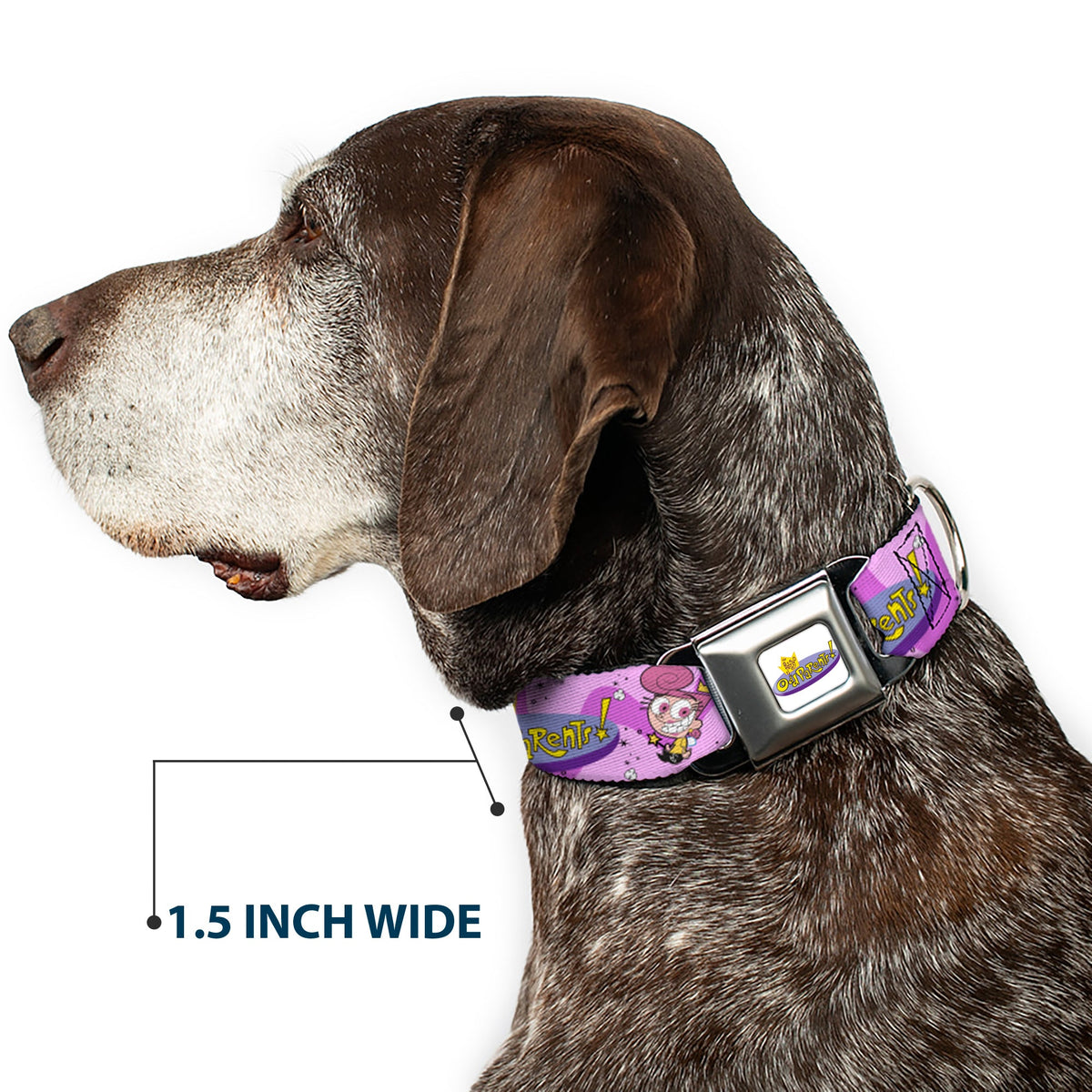 THE FAIRLY ODDPARENTS Logo Full Color White Seatbelt Buckle Collar - THE FAIRLY ODDPARENTS Timmy with Cosmo and Wanda Group Pose Pinks