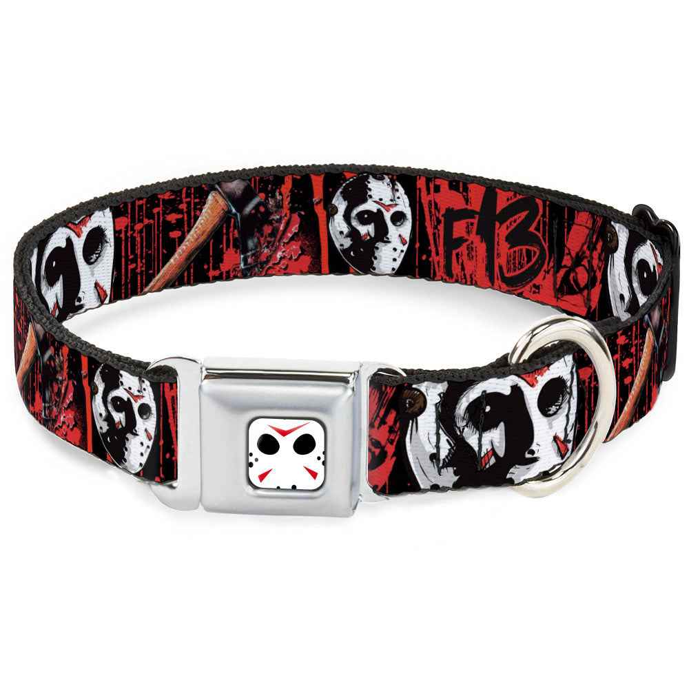 Buckle-Down Jason Mask Close-Up Full Color Black/White/Red Seatbelt Buckle Dog Collar - Friday The 13th/Jason Mask4/Axe Blood Splatter Black/Red/White