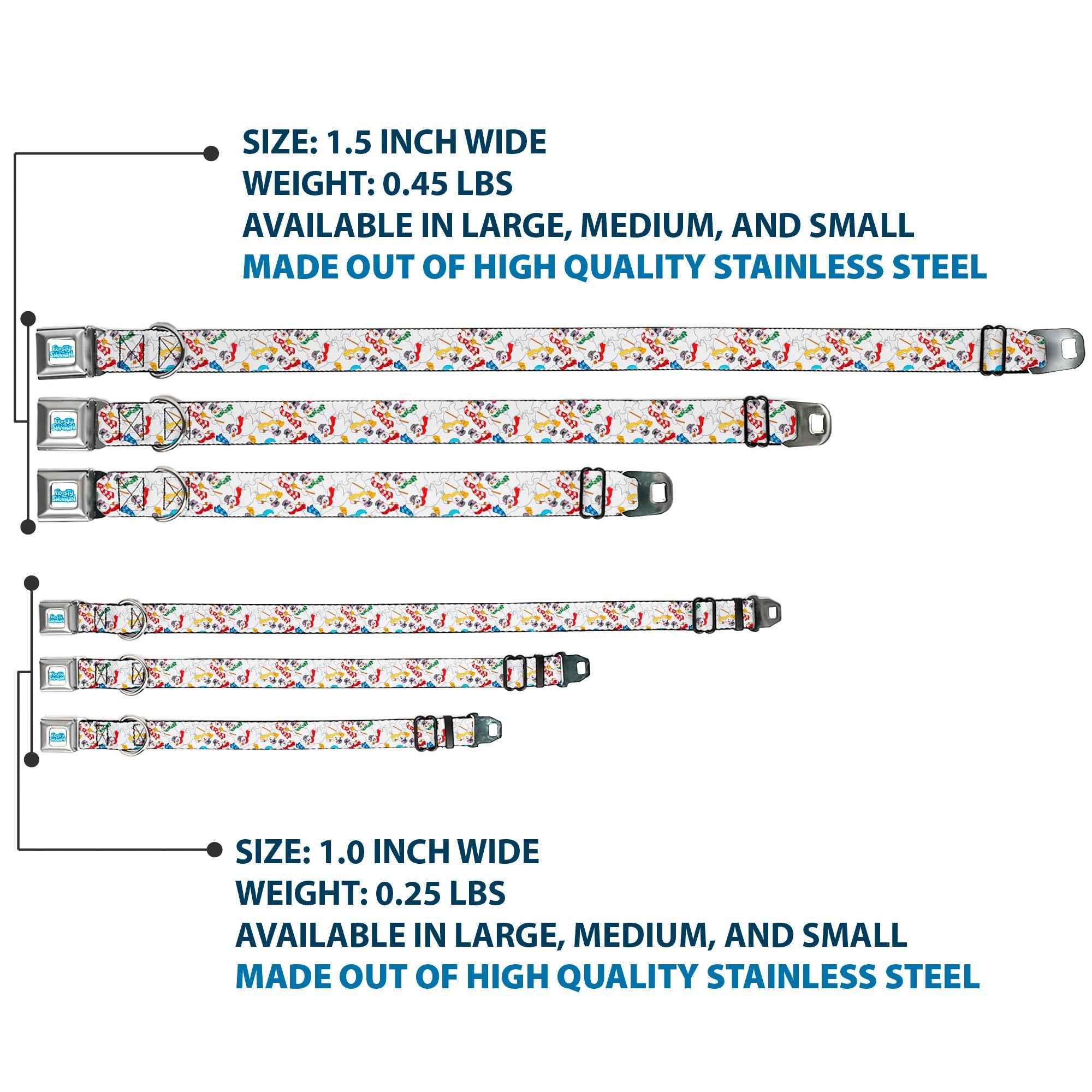 Buckle-Down Frosty The Snowman Logo Full Color White/Blues Seatbelt Buckle Dog Collar - Frosty the Snowman Pose Scattered White